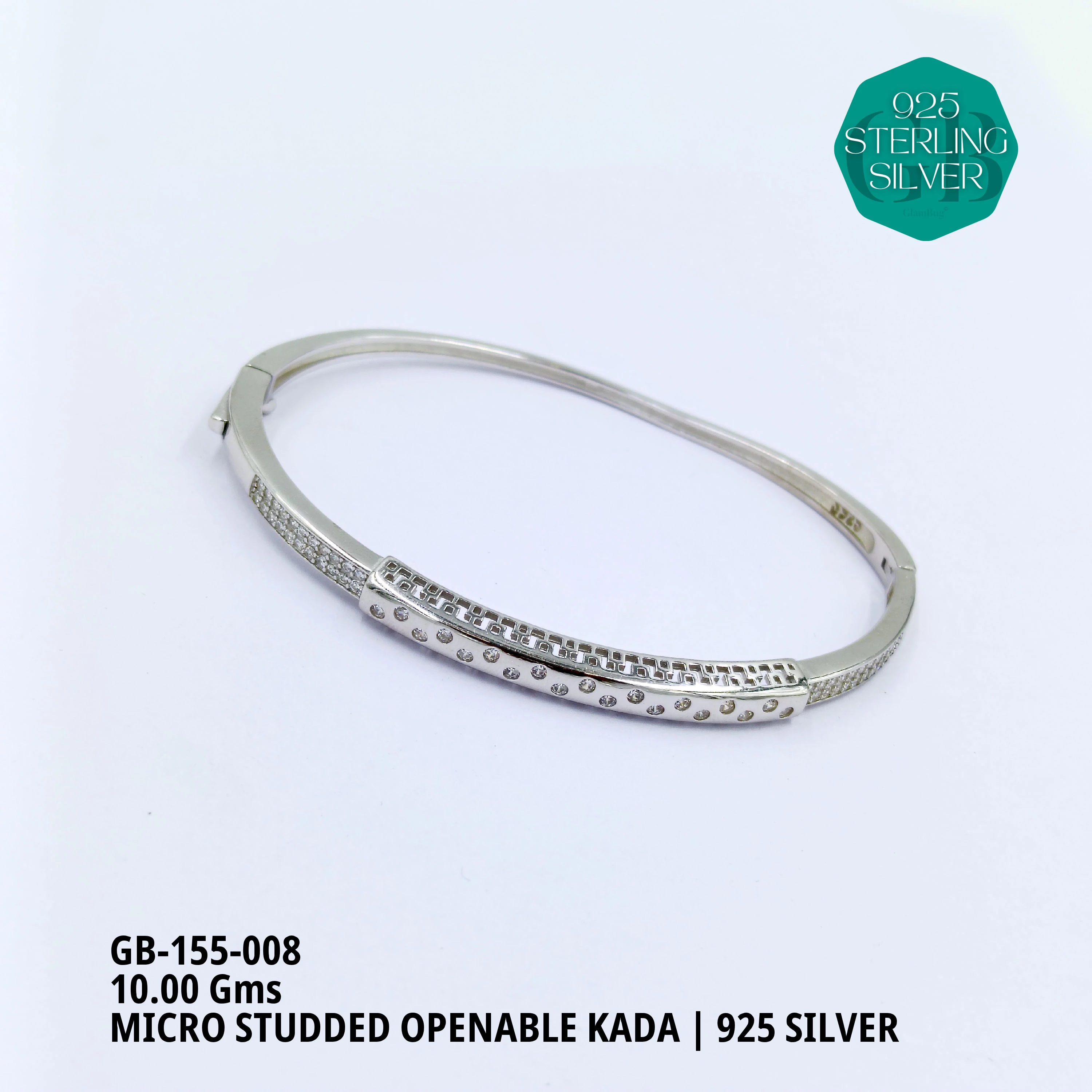 MICRO STUDDED KADA - Premium 925 Silver Jewellery - SKU: GB-155-008 - Hyderabad Silver Importers
