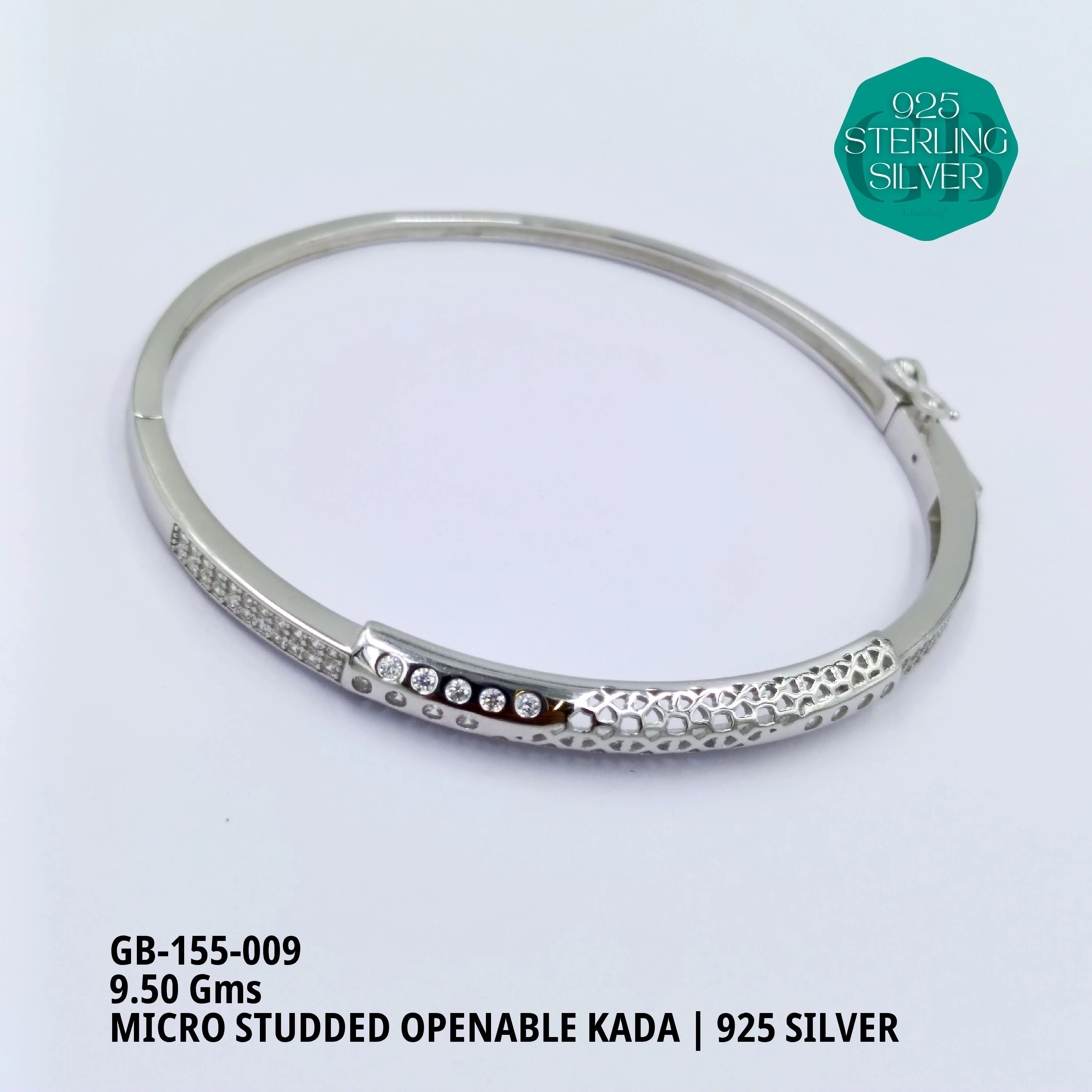 MICRO STUDDED KADA - Premium 925 Silver Jewellery - SKU: GB-155-009 - Hyderabad Silver Importers