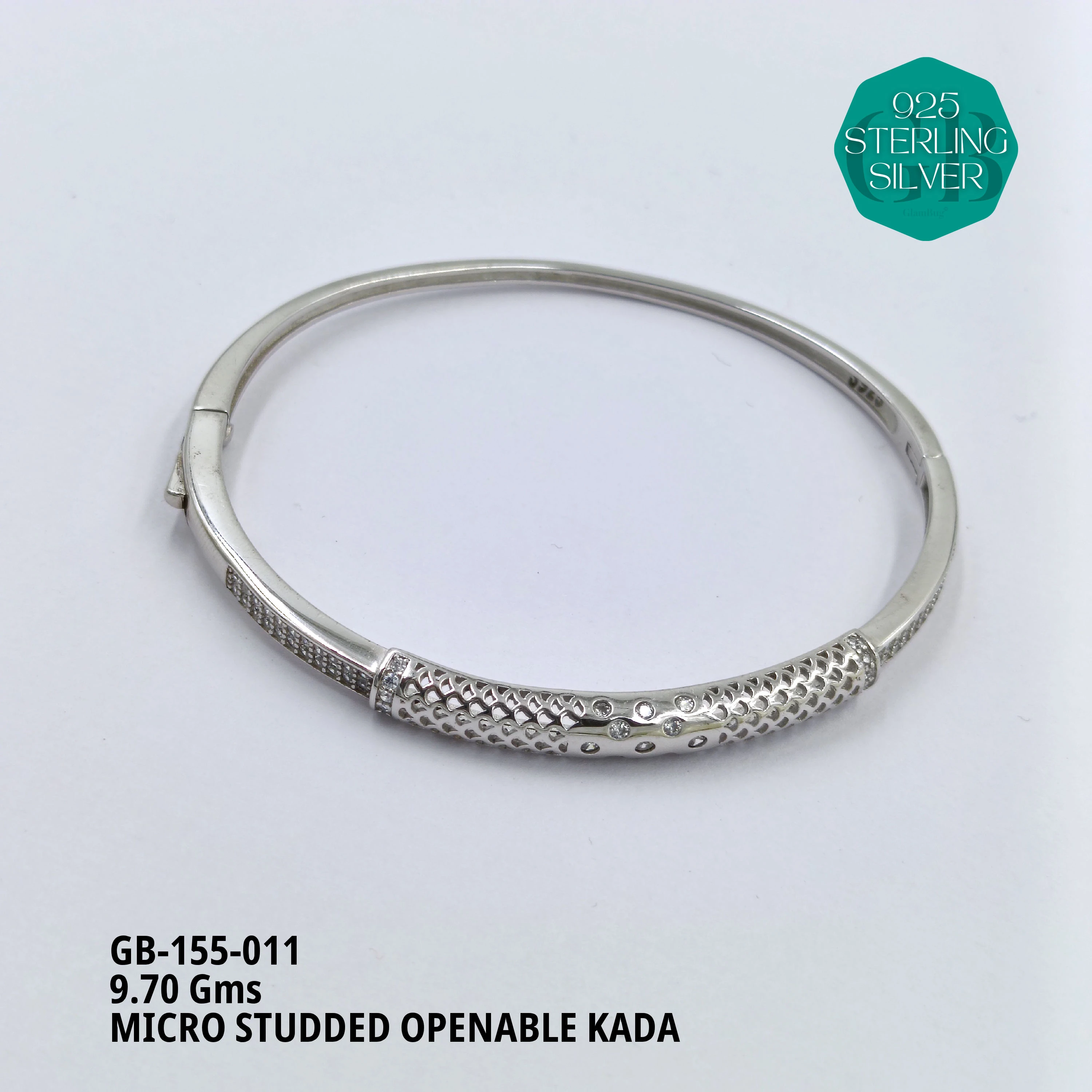 MICRO STUDDED KADA - Premium 925 Silver Jewellery - SKU: GB-155-011 - Hyderabad Silver Importers