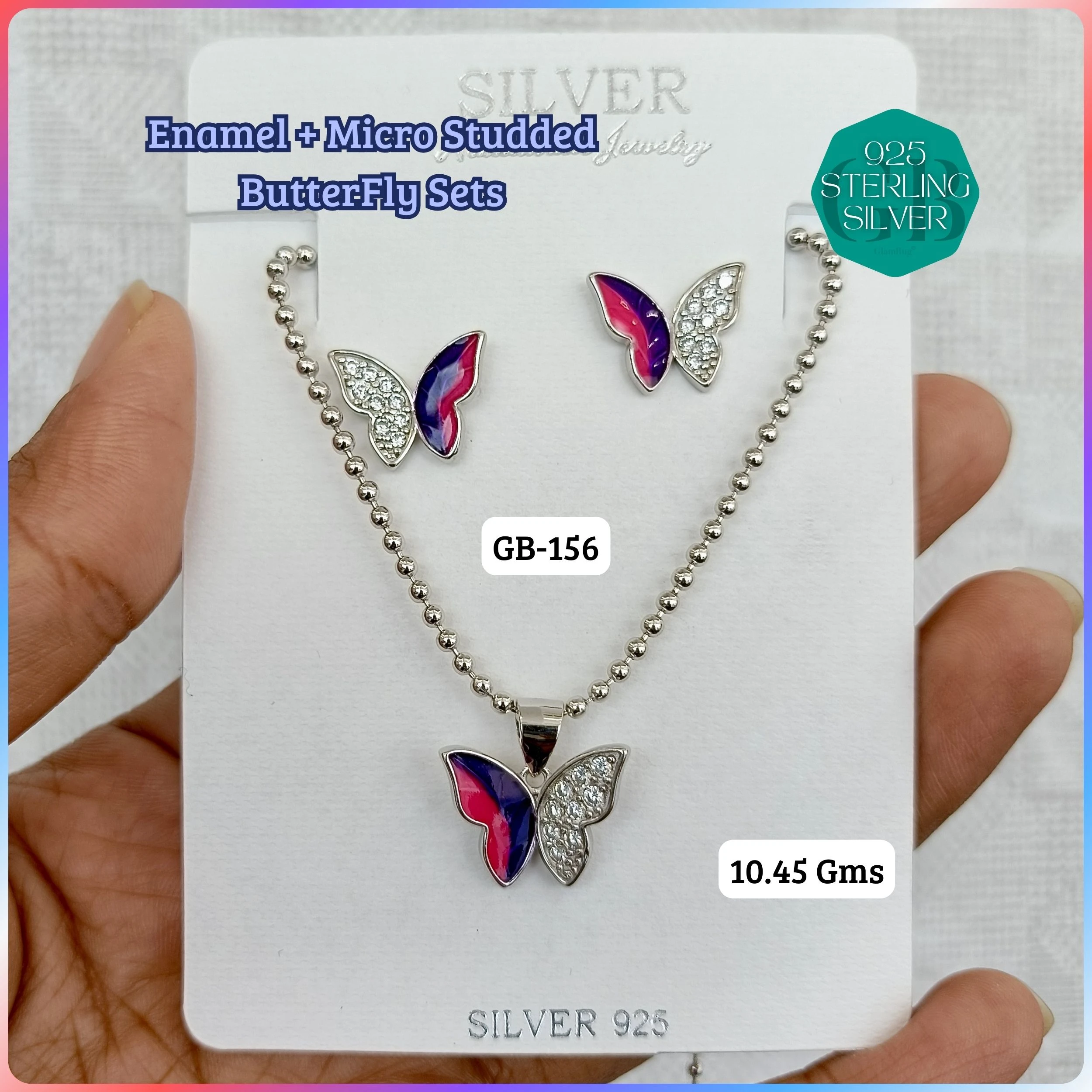 BUTTERFLY PENDANT SETS - Premium 925 Silver Jewellery - SKU: GB-156-001 - Hyderabad Silver Importers