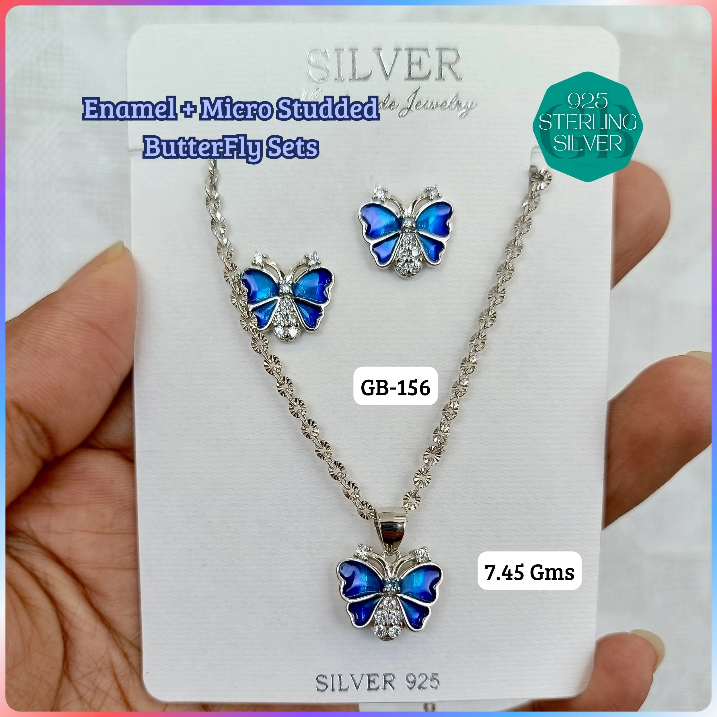 BUTTERFLY PENDANT SETS - Premium 925 Silver Jewellery - SKU: GB-156-005 - Hyderabad Silver Importers