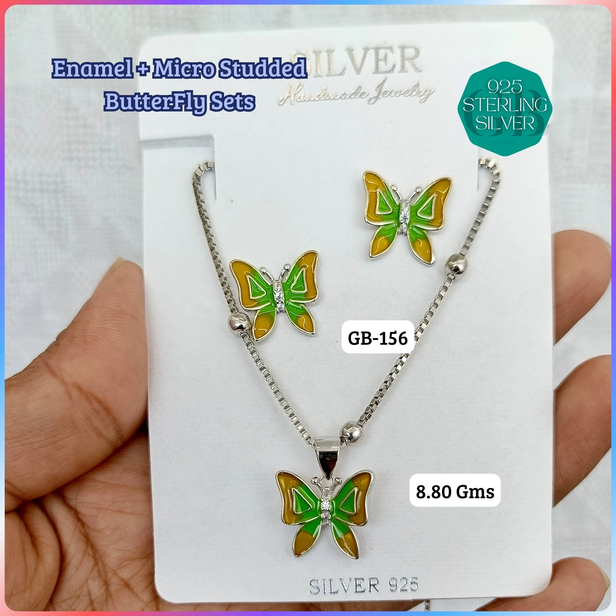 BUTTERFLY PENDANT SETS - Premium 925 Silver Jewellery - SKU: GB-156-006 - Hyderabad Silver Importers