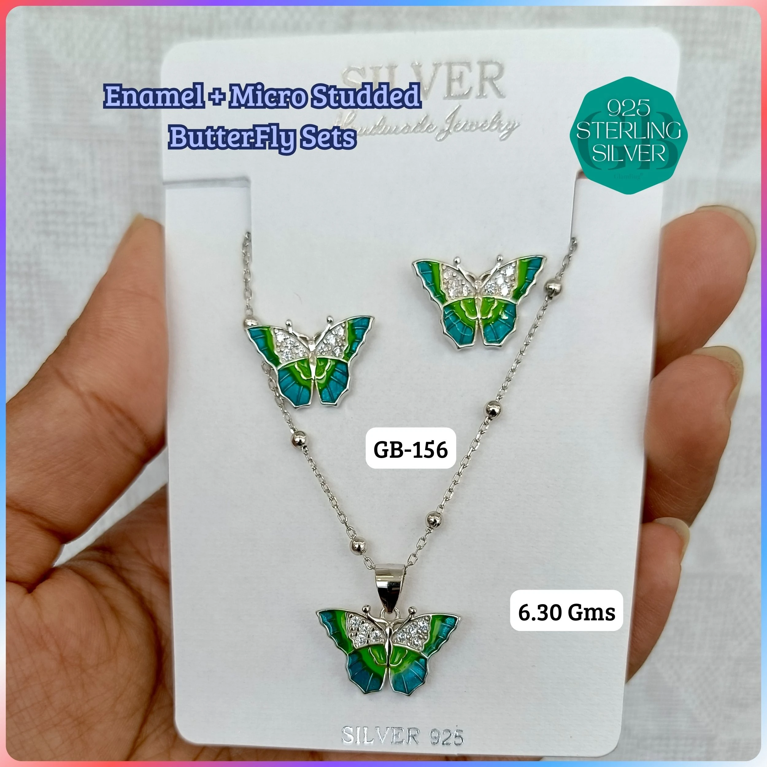 BUTTERFLY PENDANT SETS - Premium 925 Silver Jewellery - SKU: GB-156-008 - Hyderabad Silver Importers