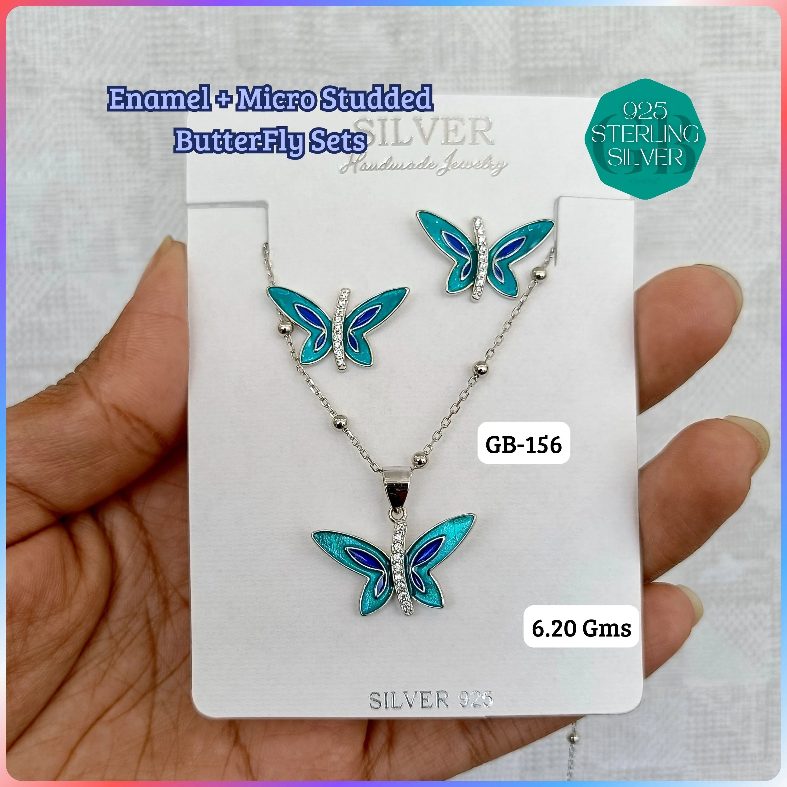 BUTTERFLY PENDANT SETS - Premium 925 Silver Jewellery - SKU: GB-156-009 - Hyderabad Silver Importers