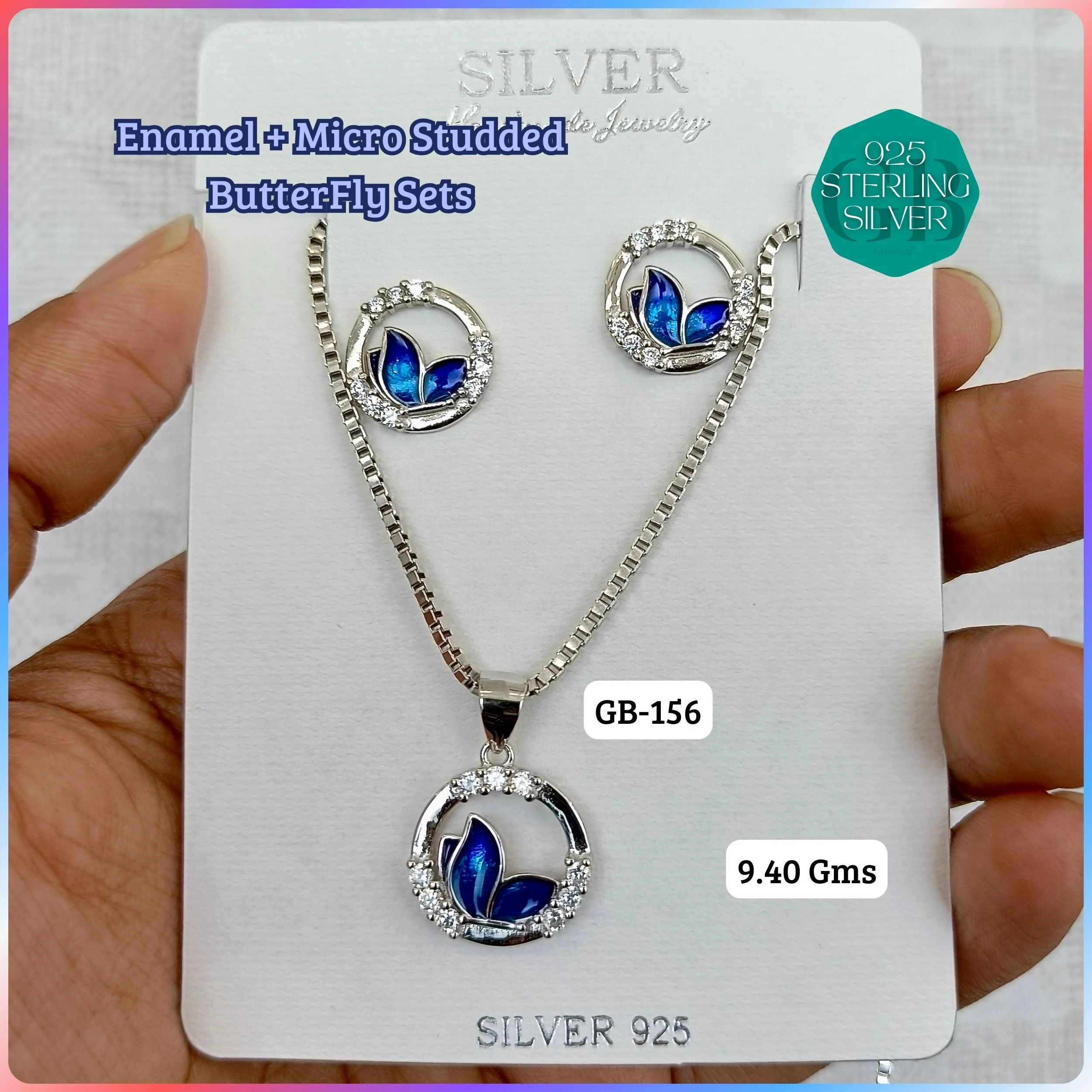 BUTTERFLY PENDANT SETS - Premium 925 Silver Jewellery - SKU: GB-156-012 - Hyderabad Silver Importers