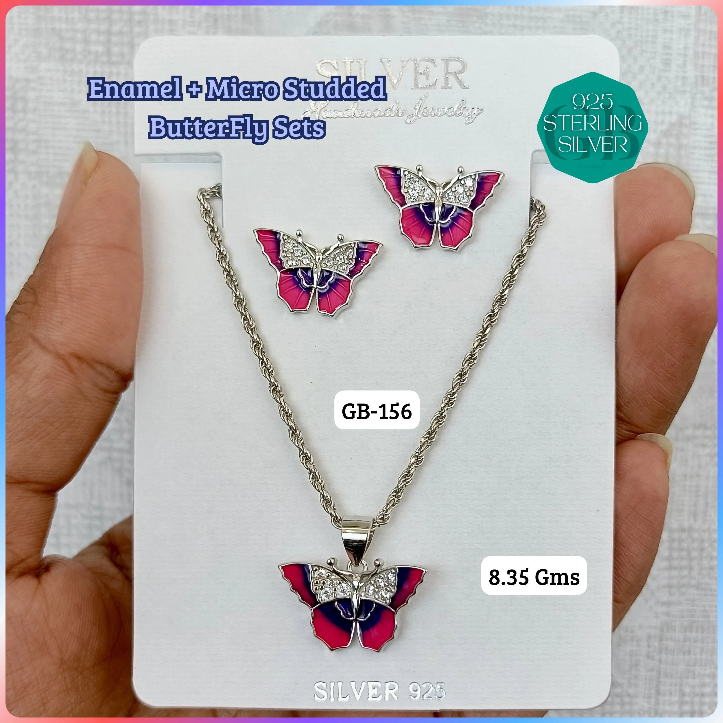 BUTTERFLY PENDANT SETS - Premium 925 Silver Jewellery - SKU: GB-156-014 - Hyderabad Silver Importers