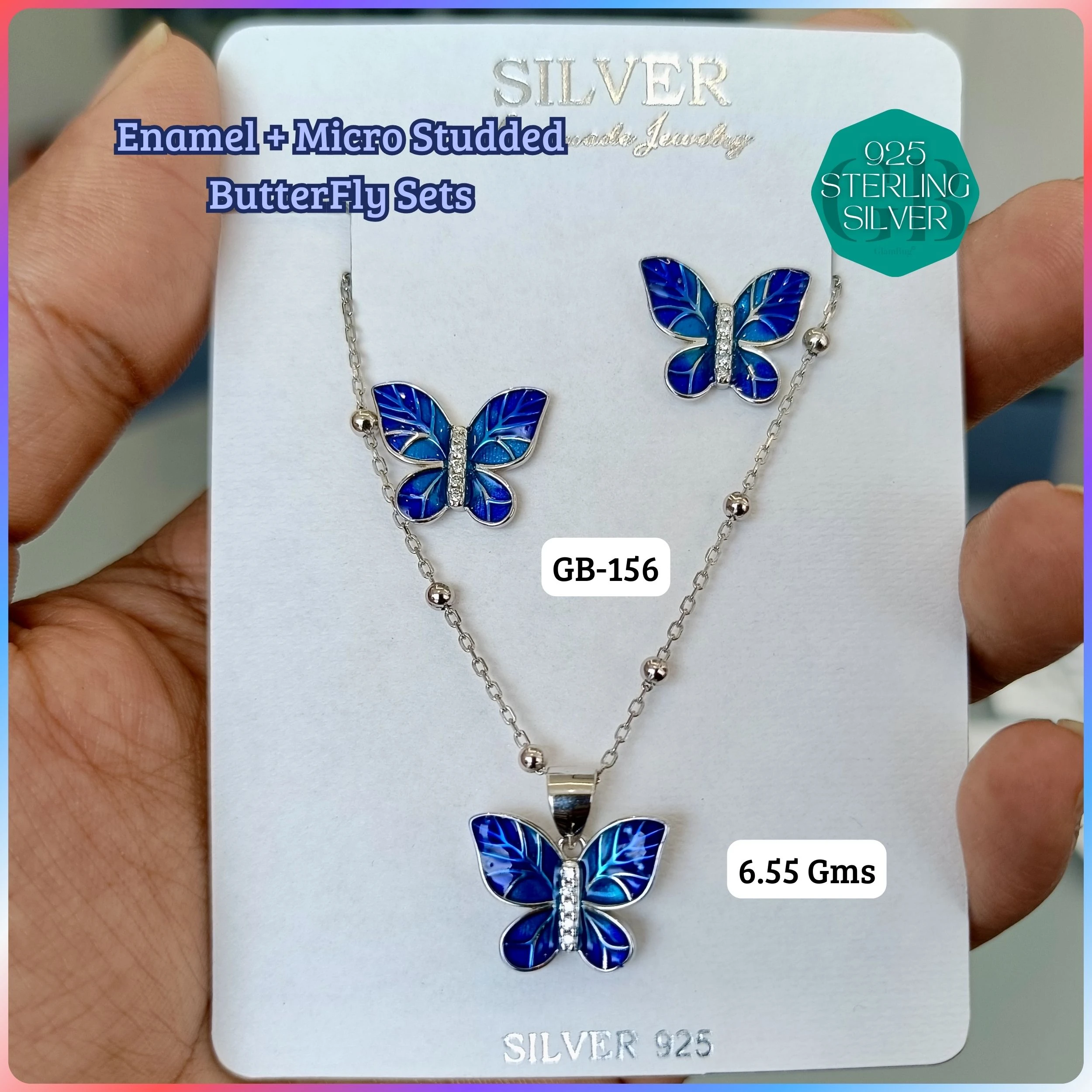 BUTTERFLY PENDANT SETS - Premium 925 Silver Jewellery - SKU: GB-156-015 - Hyderabad Silver Importers