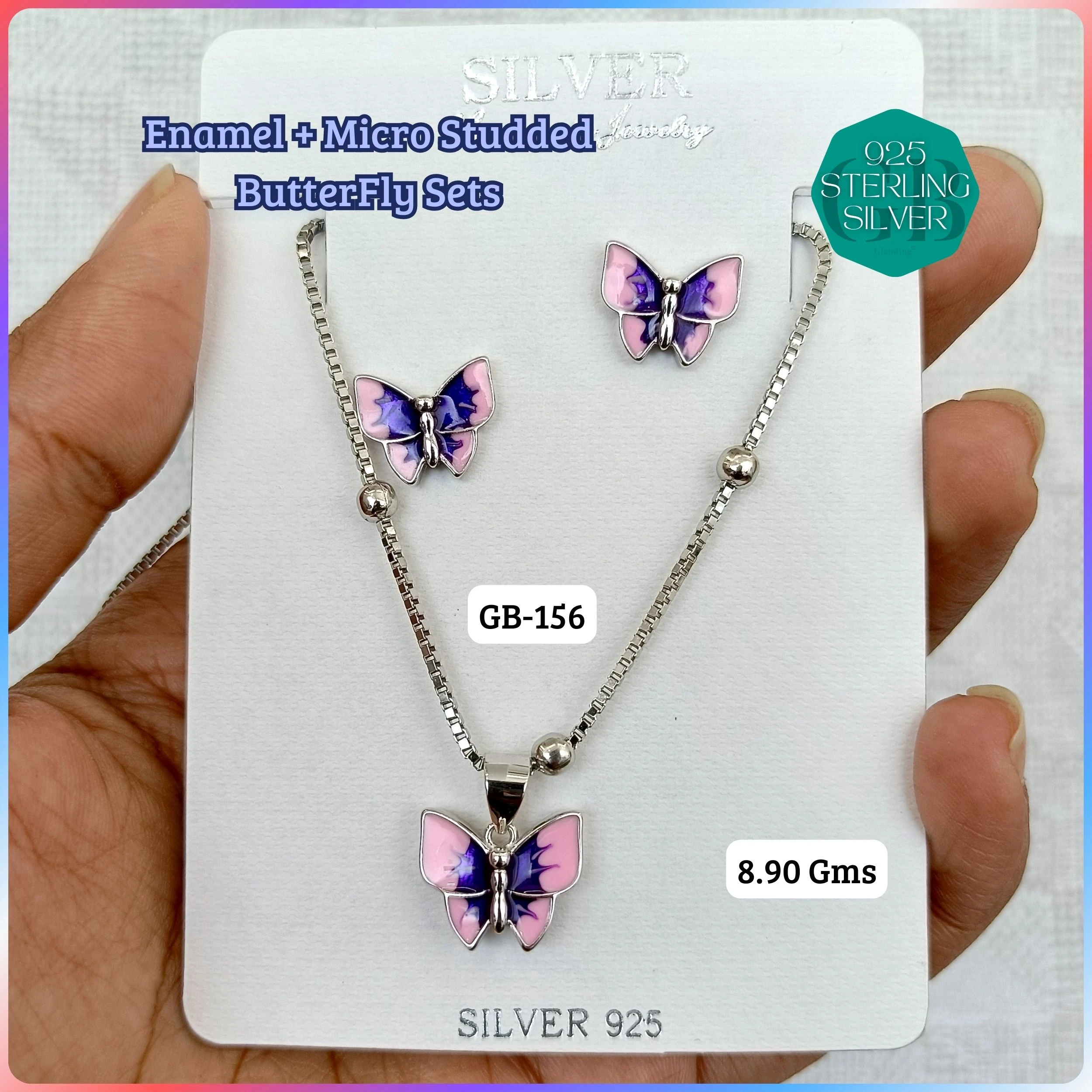 BUTTERFLY PENDANT SETS - Premium 925 Silver Jewellery - SKU: GB-156-017 - Hyderabad Silver Importers