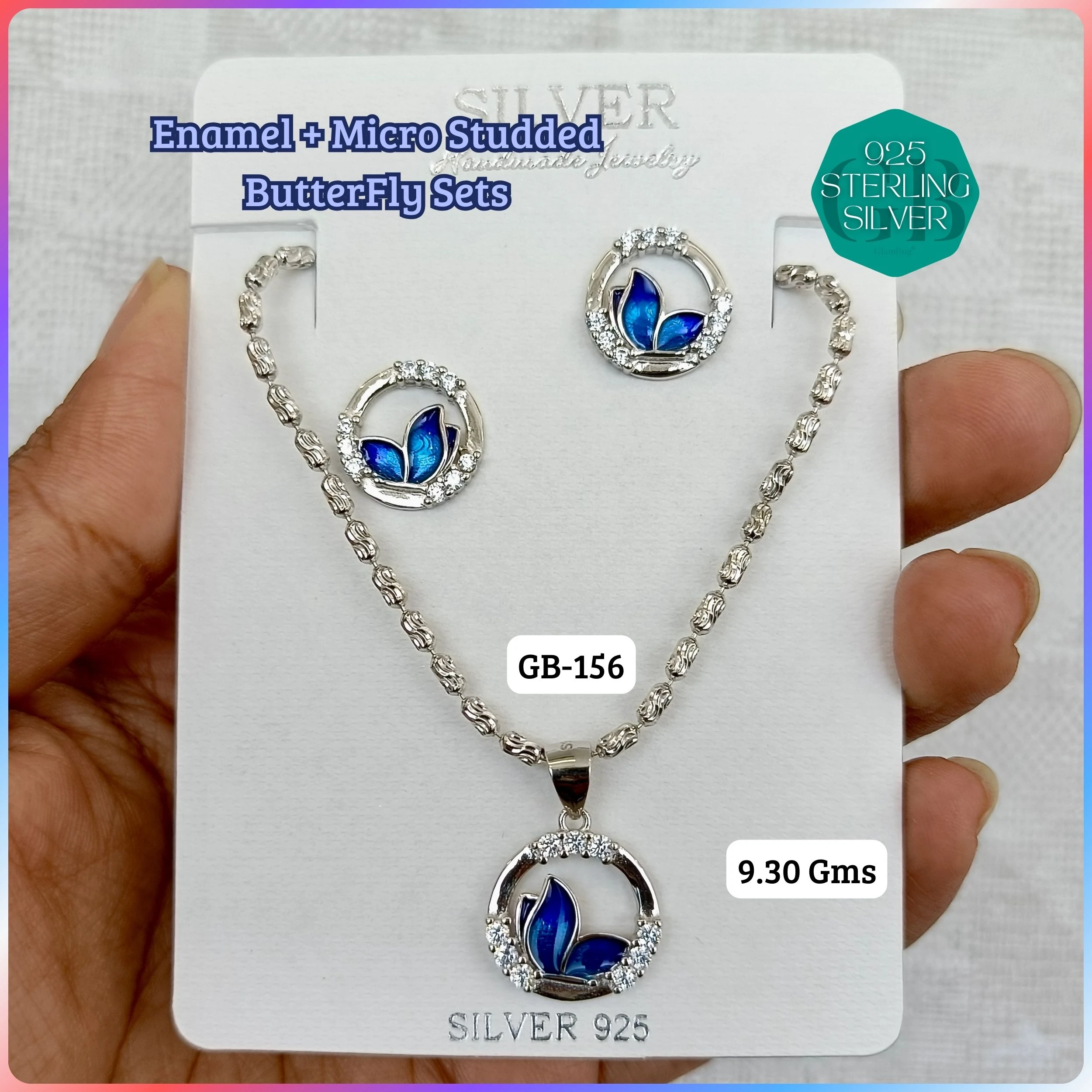 BUTTERFLY PENDANT SETS - Premium 925 Silver Jewellery - SKU: GB-156-021 - Hyderabad Silver Importers