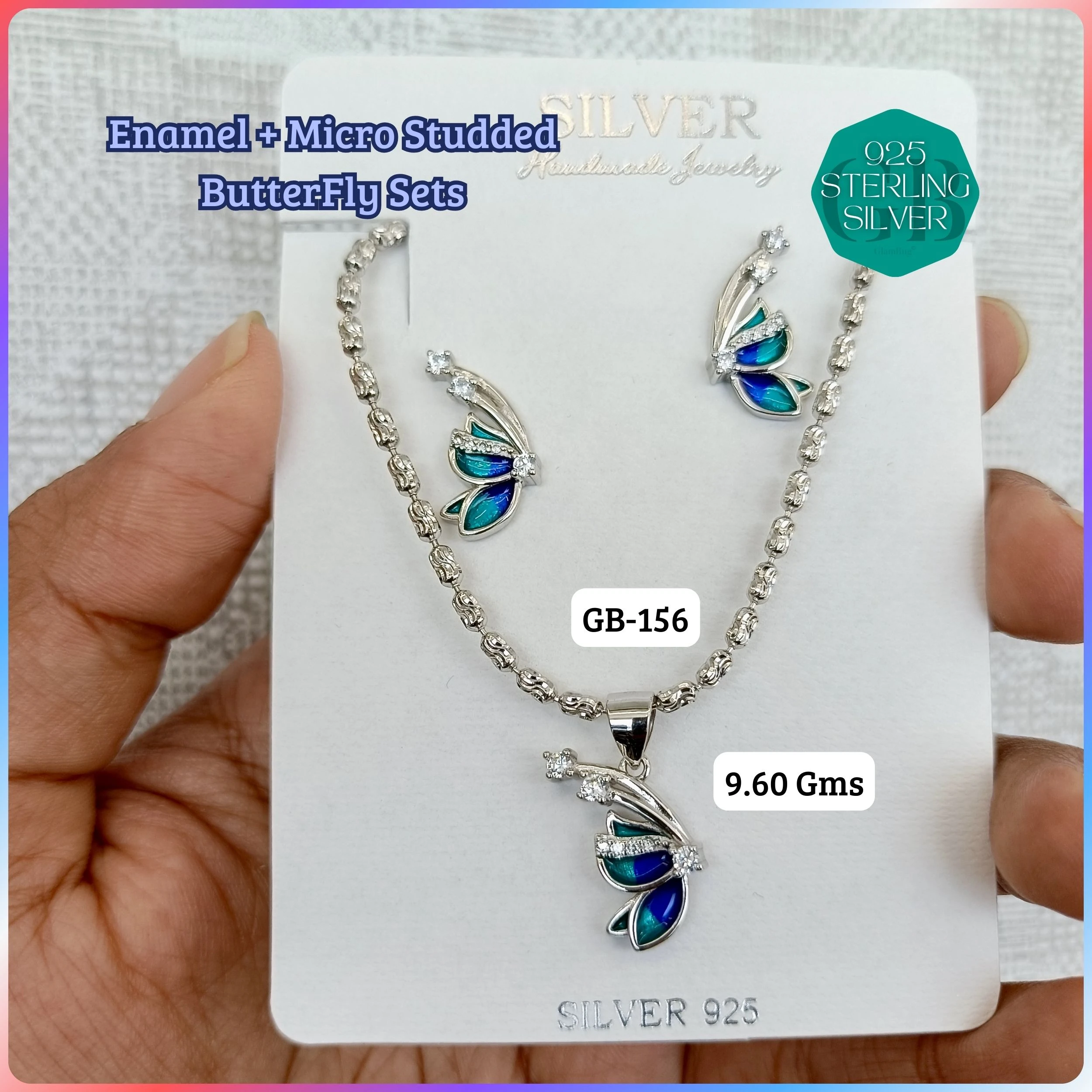 BUTTERFLY PENDANT SETS - Premium 925 Silver Jewellery - SKU: GB-156-022 - Hyderabad Silver Importers