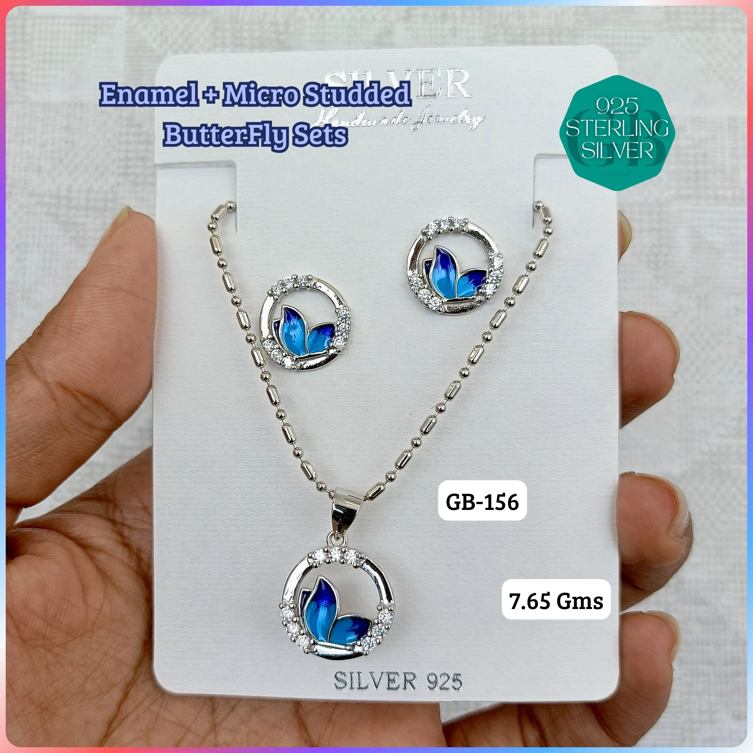 BUTTERFLY PENDANT SETS - Premium 925 Silver Jewellery - SKU: GB-156-023 - Hyderabad Silver Importers