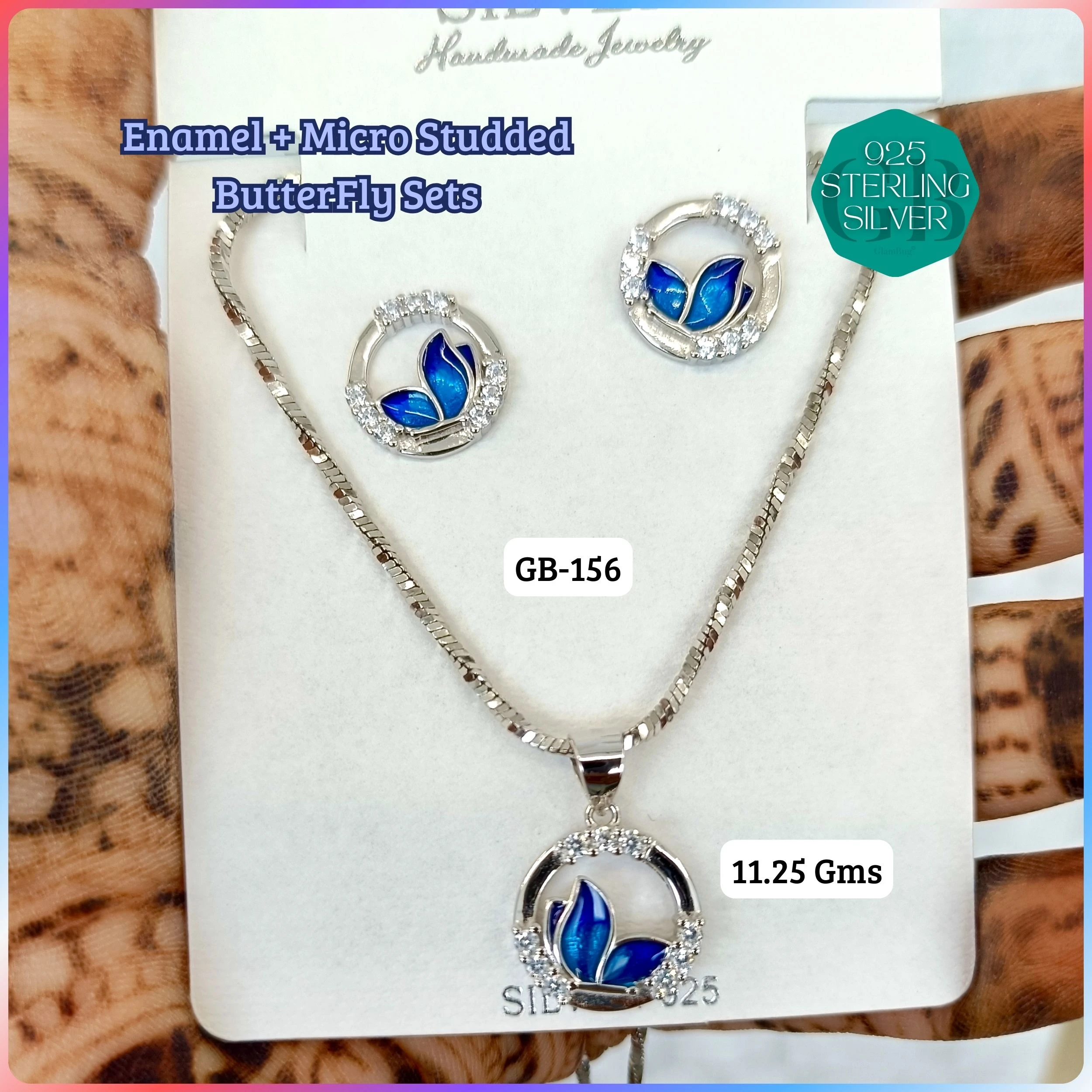 BUTTERFLY PENDANT SETS - Premium 925 Silver Jewellery - SKU: GB-156-027 - Hyderabad Silver Importers
