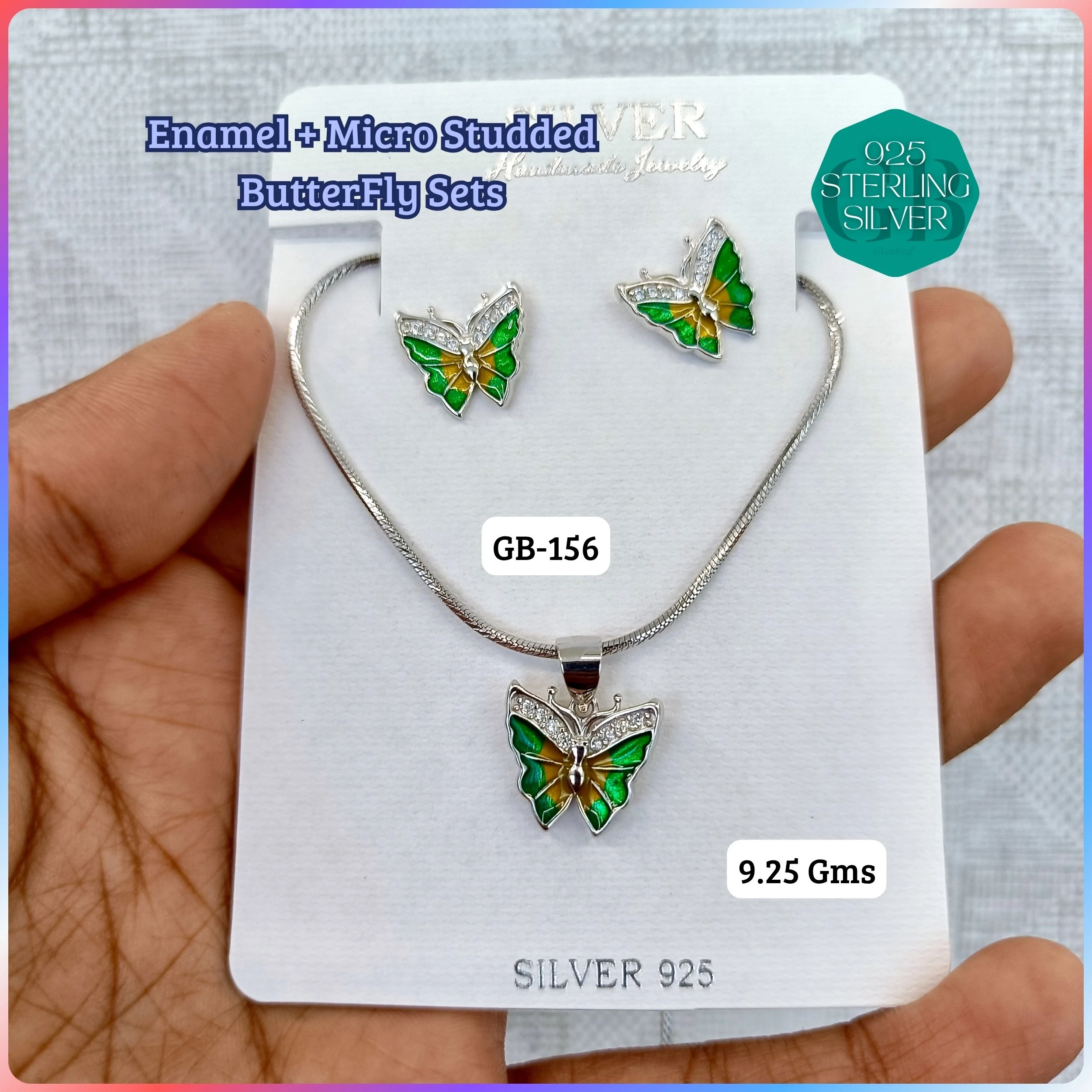 BUTTERFLY PENDANT SETS - Premium 925 Silver Jewellery - SKU: GB-156-028 - Hyderabad Silver Importers