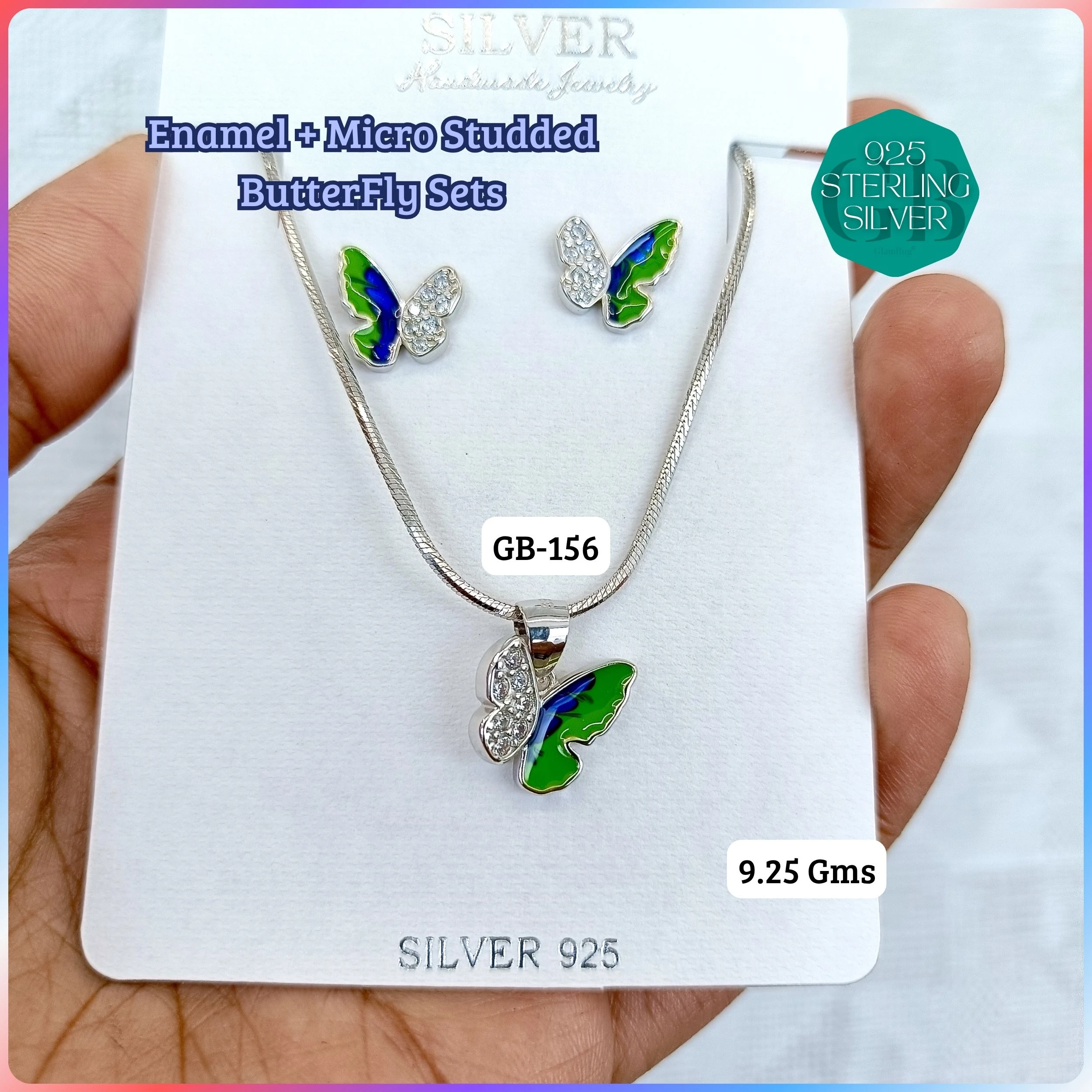 BUTTERFLY PENDANT SETS - Premium 925 Silver Jewellery - SKU: GB-156-029 - Hyderabad Silver Importers
