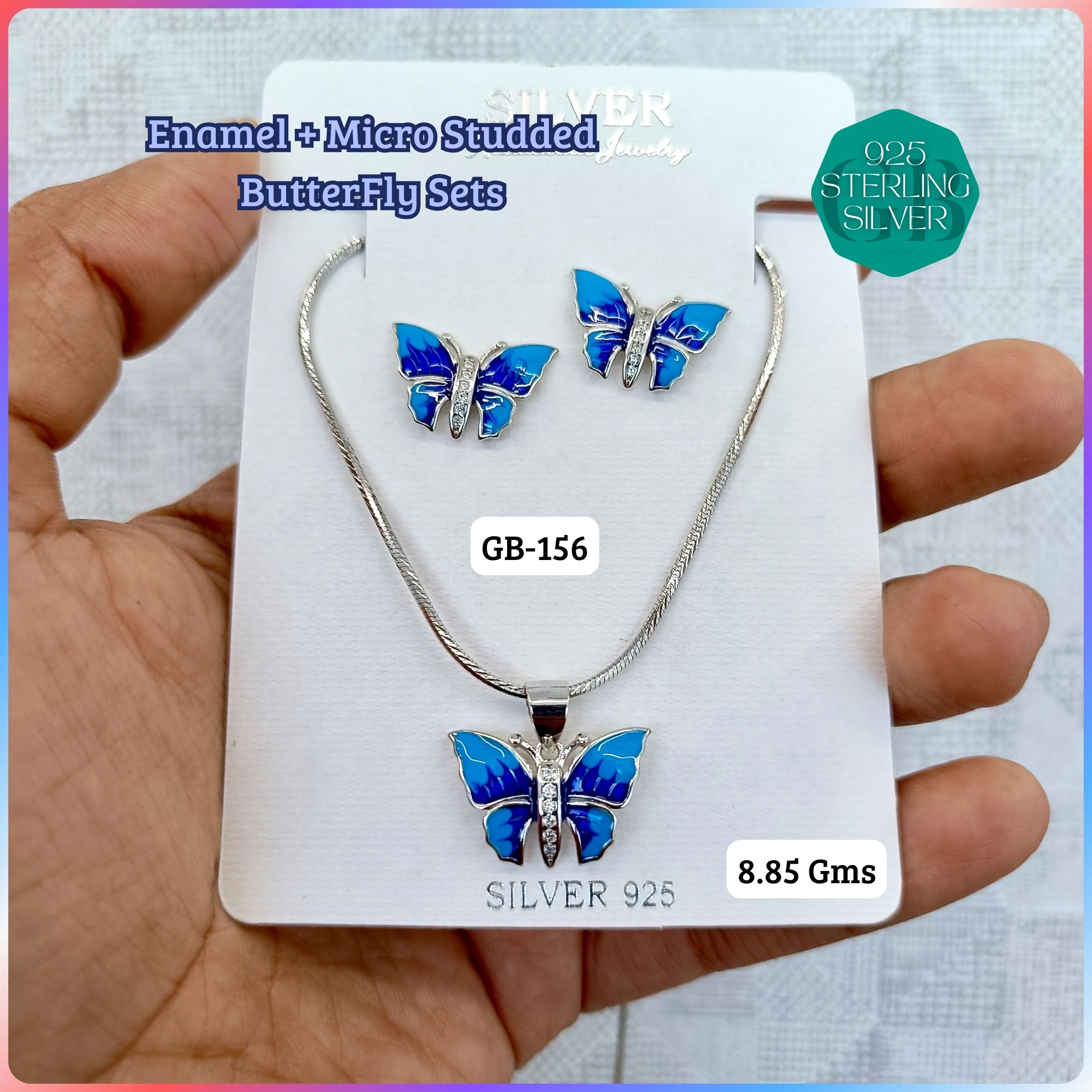 BUTTERFLY PENDANT SETS - Premium 925 Silver Jewellery - SKU: GB-156-030 - Hyderabad Silver Importers