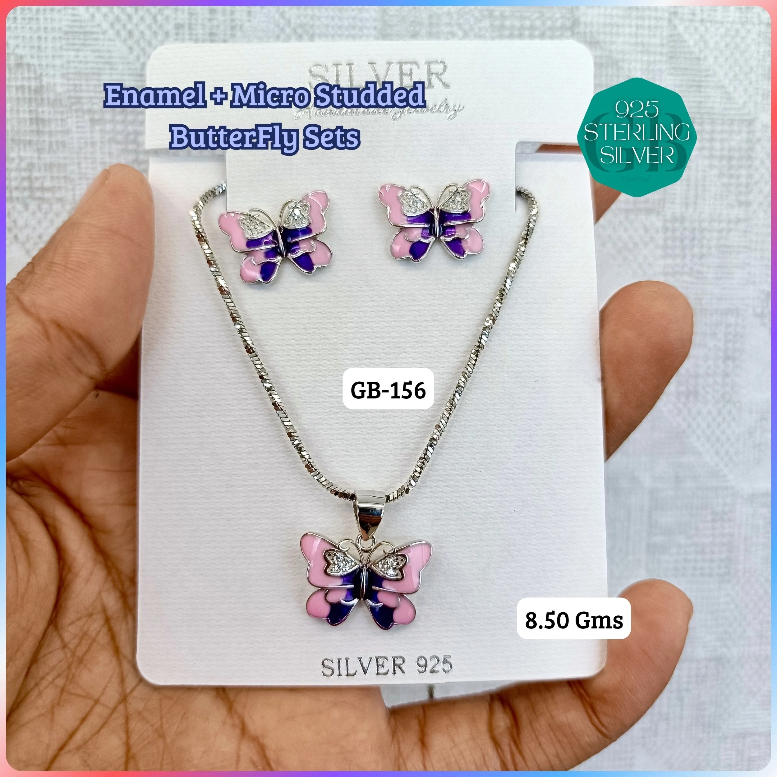 BUTTERFLY PENDANT SETS - Premium 925 Silver Jewellery - SKU: GB-156-031 - Hyderabad Silver Importers
