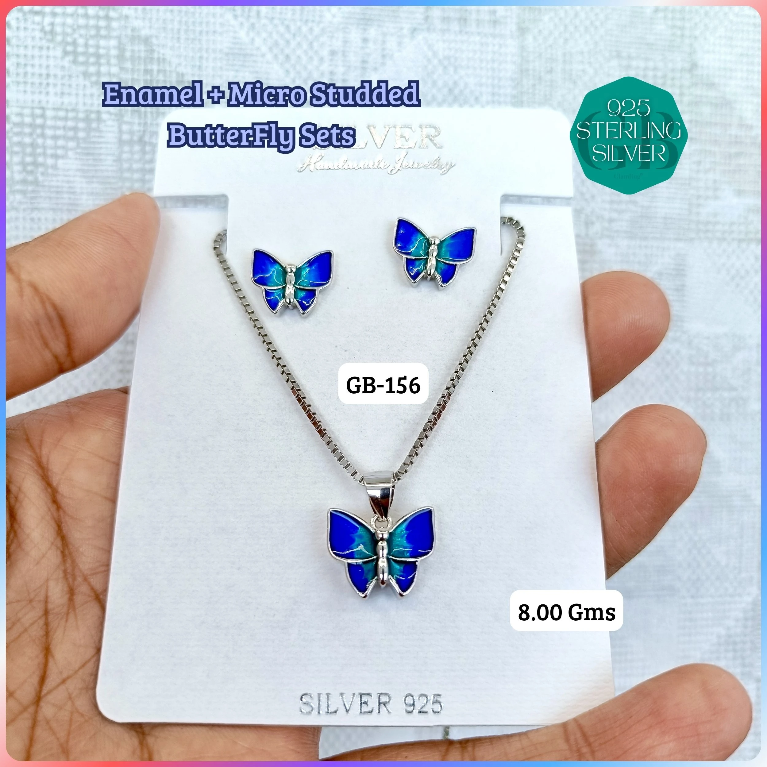 BUTTERFLY PENDANT SETS - Premium 925 Silver Jewellery - SKU: GB-156-032 - Hyderabad Silver Importers