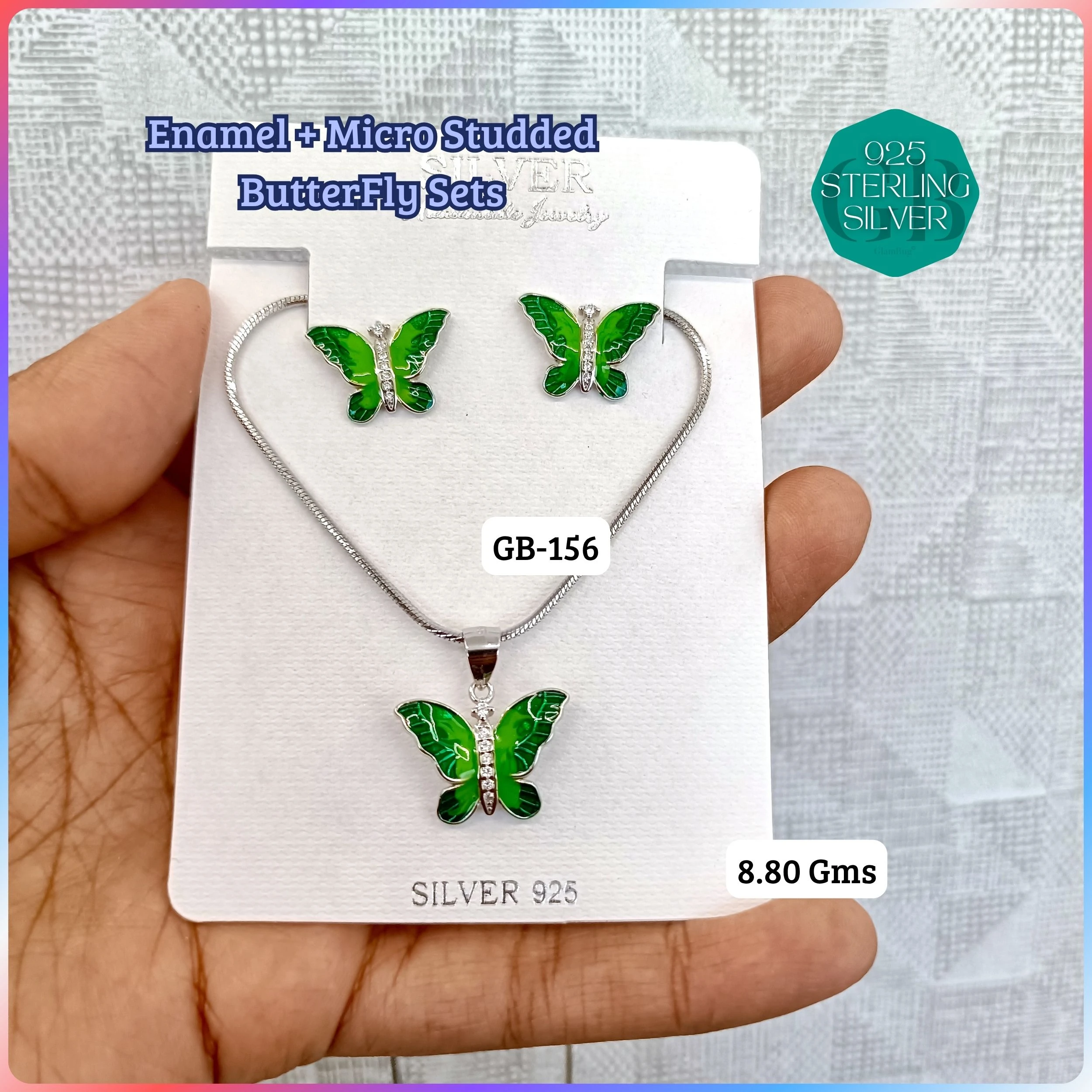 BUTTERFLY PENDANT SETS - Premium 925 Silver Jewellery - SKU: GB-156-033 - Hyderabad Silver Importers