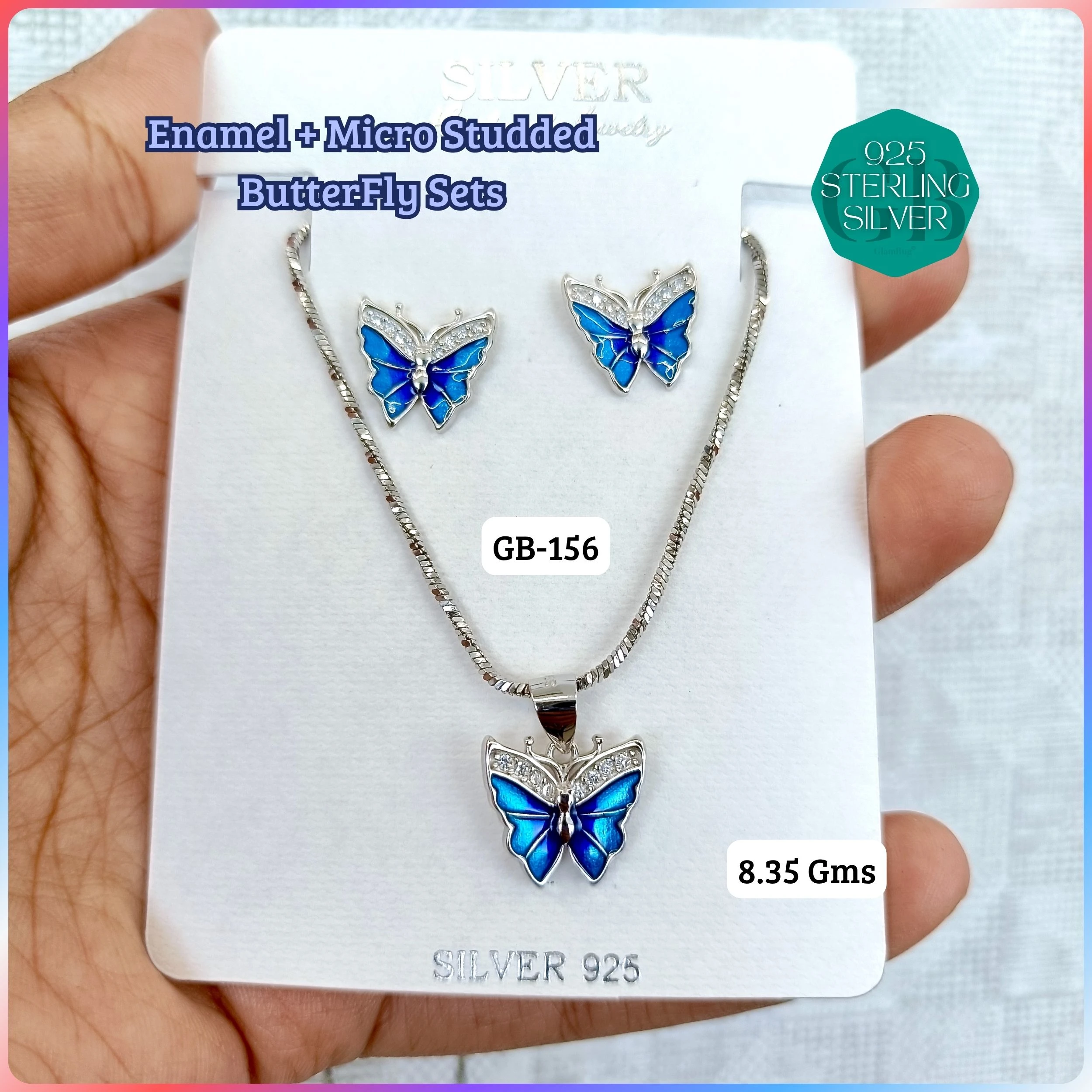 BUTTERFLY PENDANT SETS - Premium 925 Silver Jewellery - SKU: GB-156-034 - Hyderabad Silver Importers