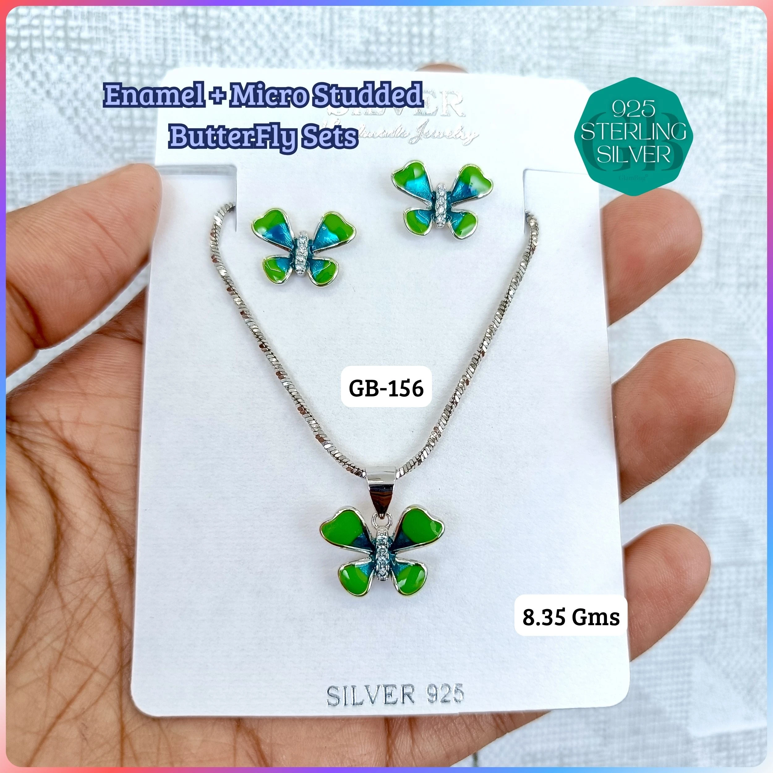 BUTTERFLY PENDANT SETS - Premium 925 Silver Jewellery - SKU: GB-156-035 - Hyderabad Silver Importers