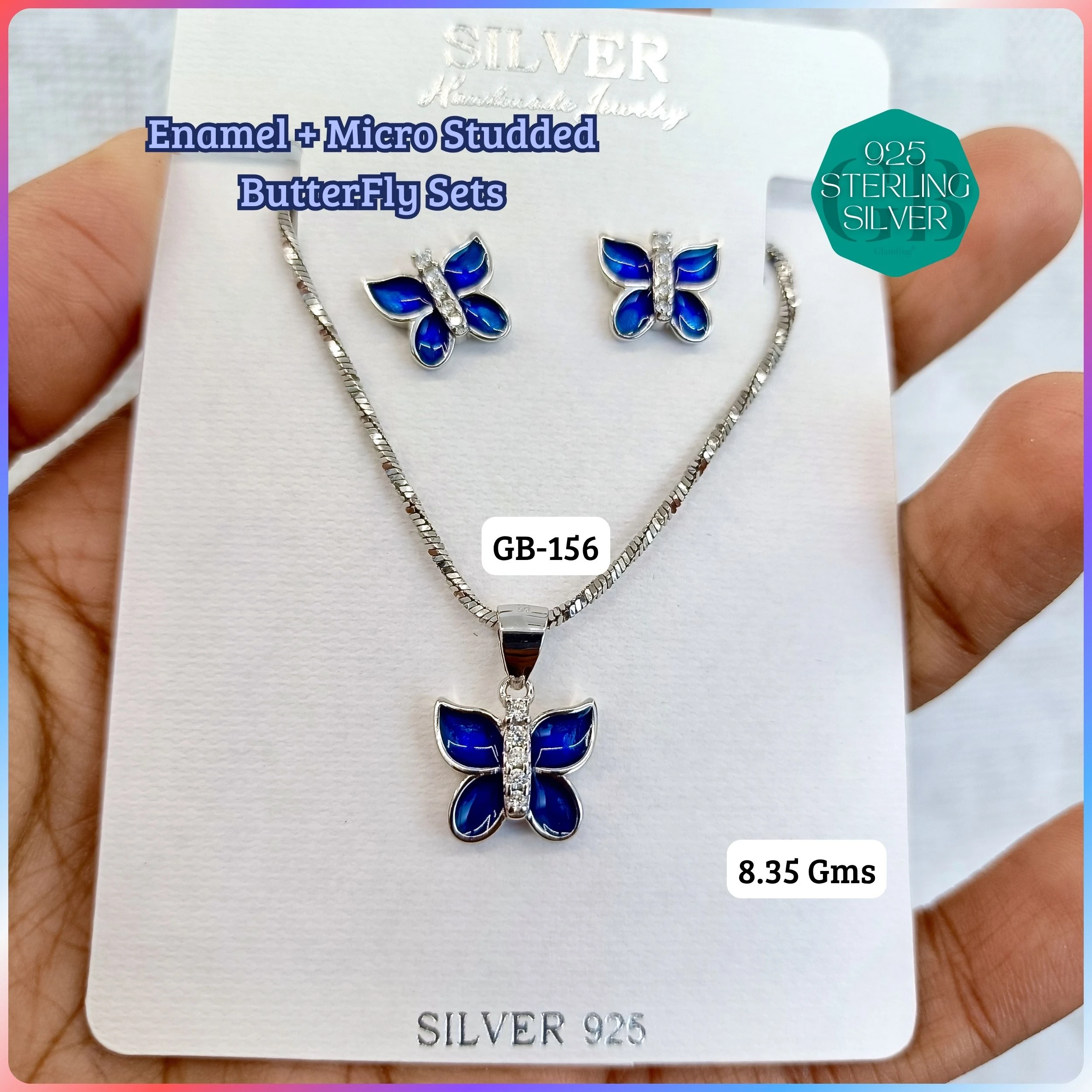 BUTTERFLY PENDANT SETS - Premium 925 Silver Jewellery - SKU: GB-156-037 - Hyderabad Silver Importers
