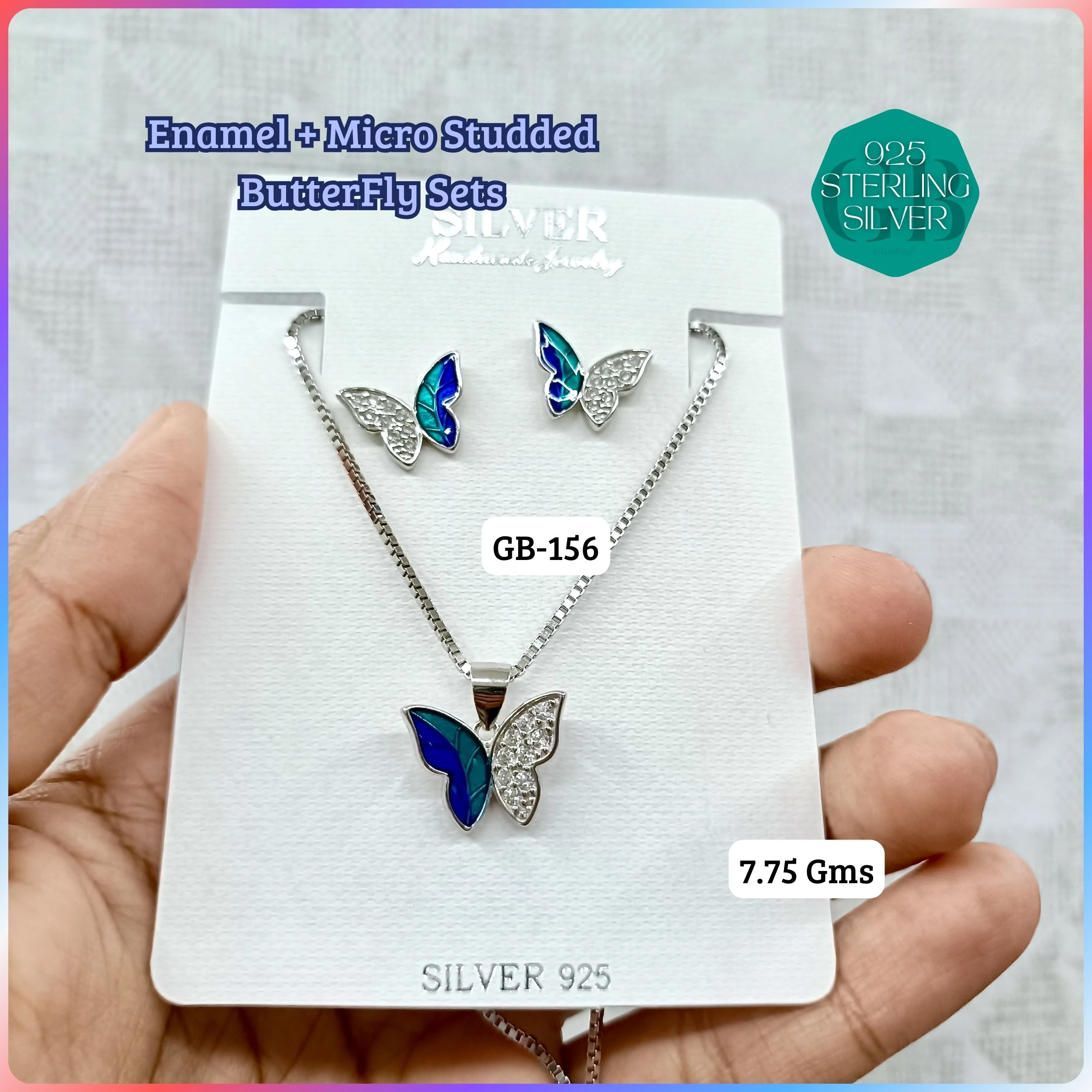 BUTTERFLY PENDANT SETS - Premium 925 Silver Jewellery - SKU: GB-156-038 - Hyderabad Silver Importers