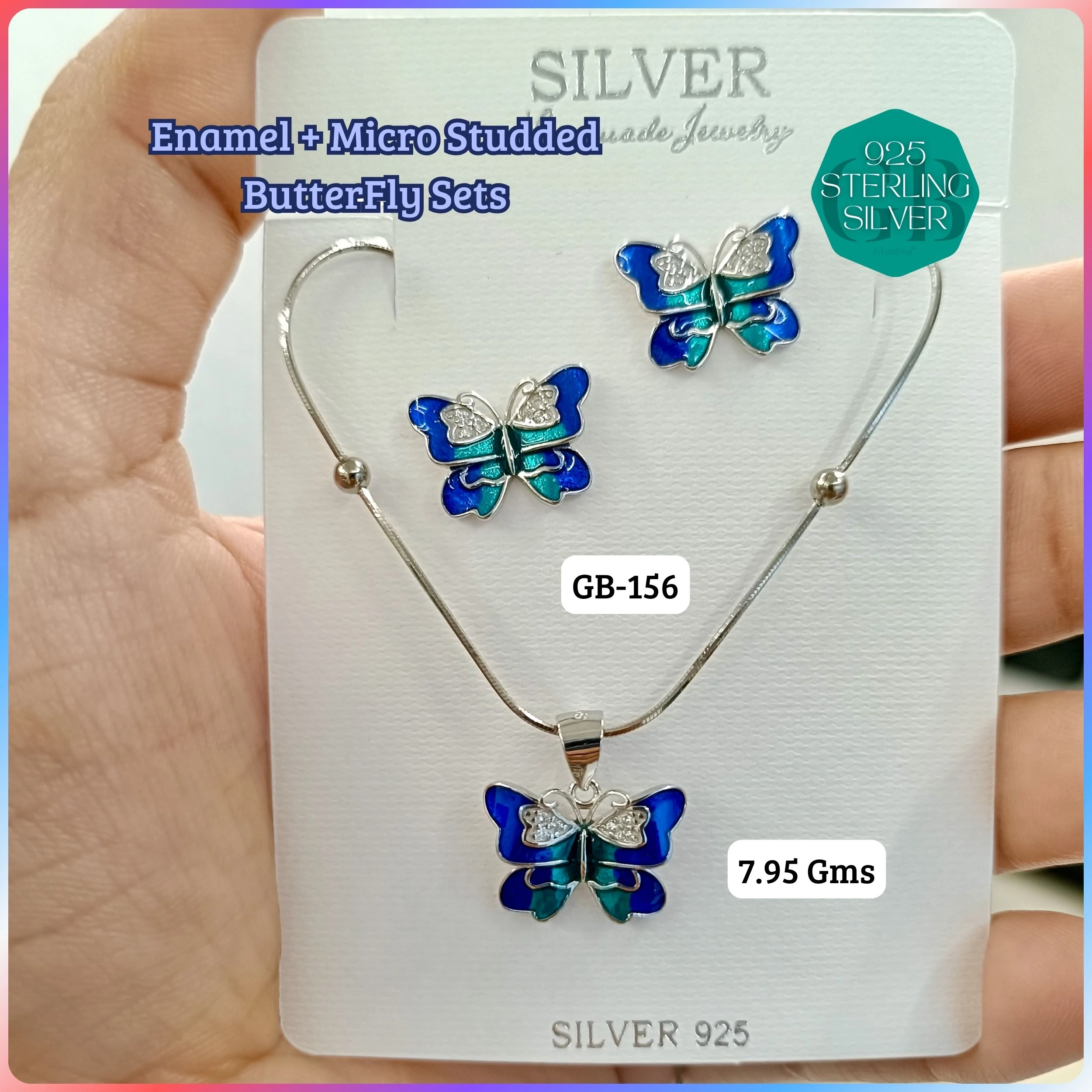 BUTTERFLY PENDANT SETS - Premium 925 Silver Jewellery - SKU: GB-156-039 - Hyderabad Silver Importers