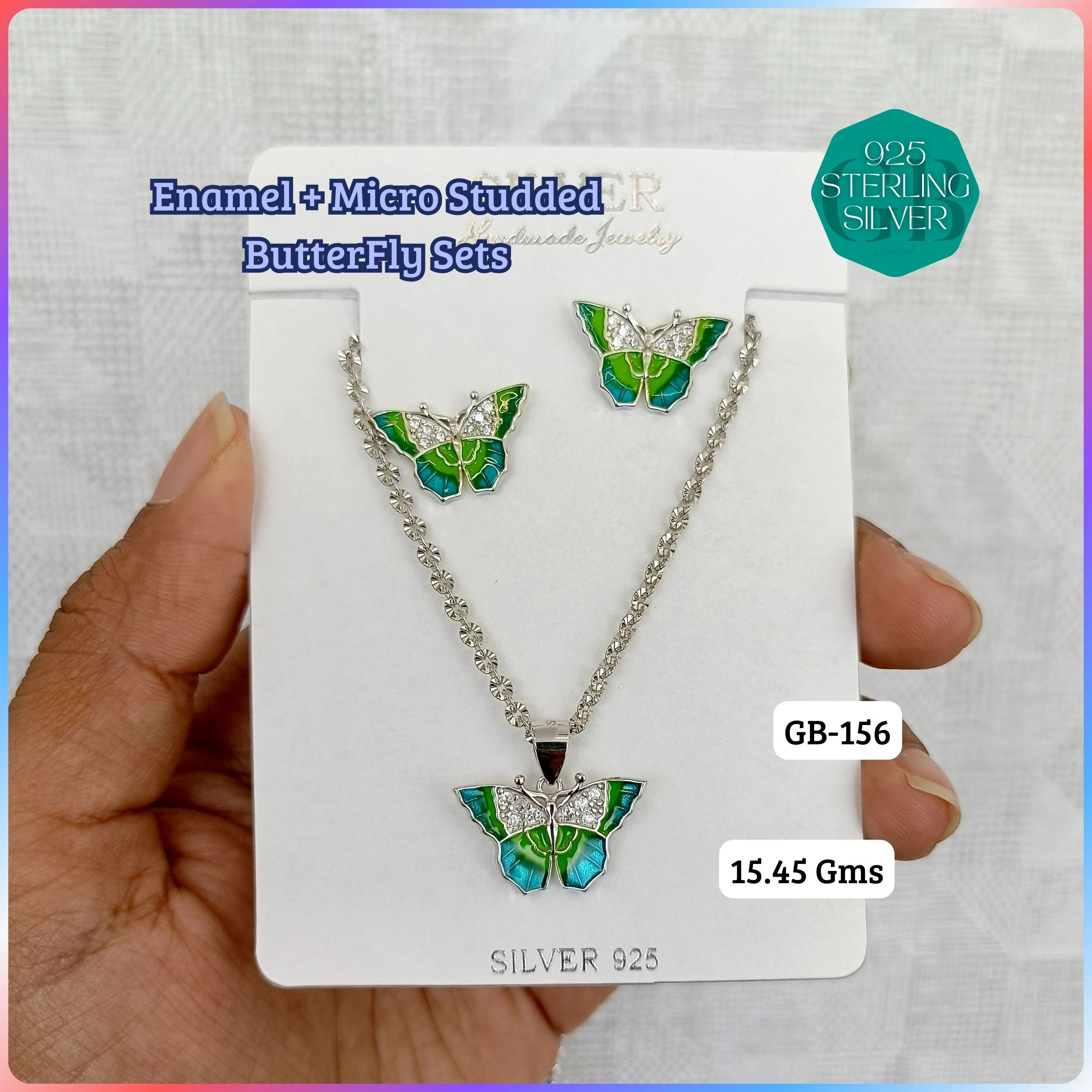 BUTTERFLY PENDANT SETS - Premium 925 Silver Jewellery - SKU: GB-156-040 - Hyderabad Silver Importers