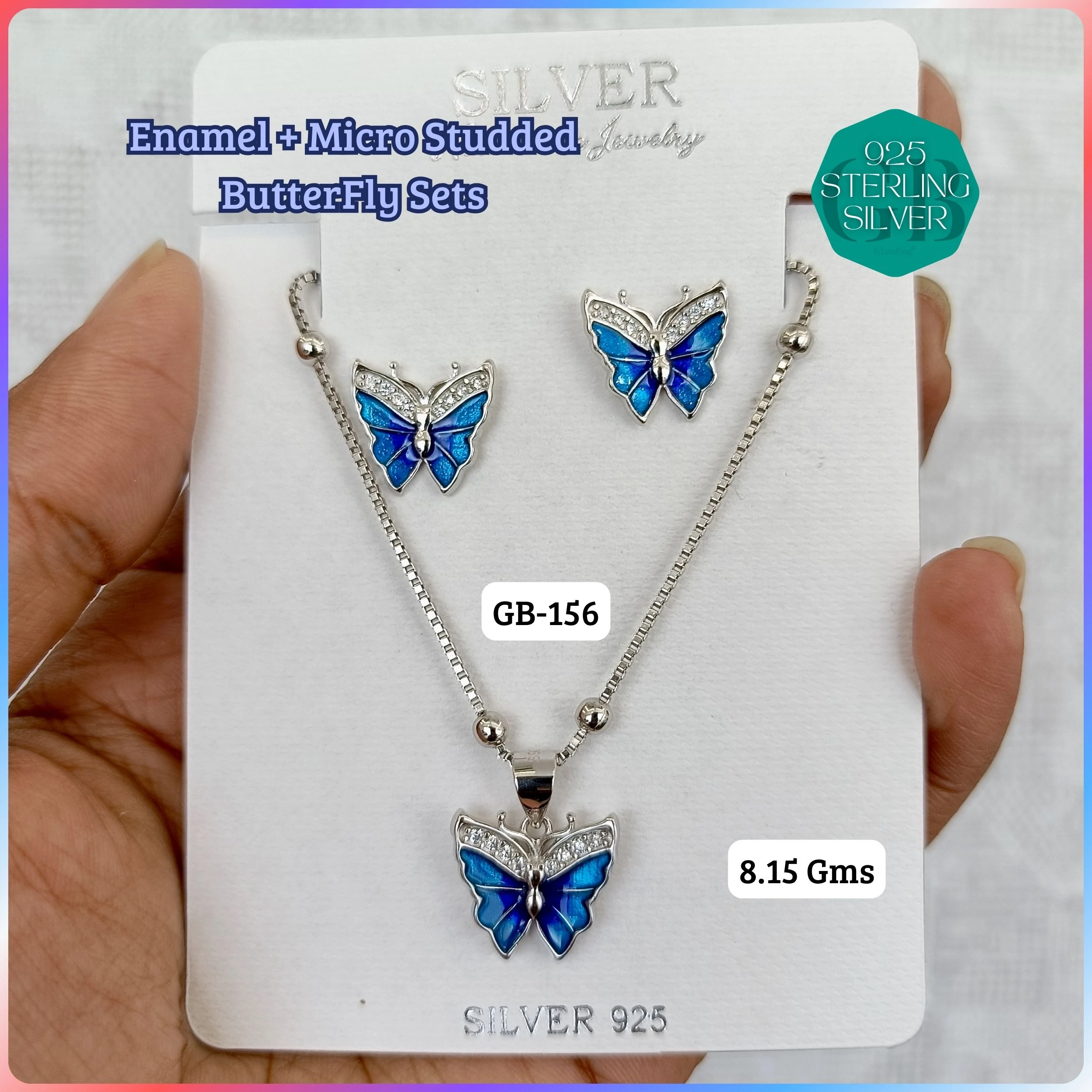 BUTTERFLY PENDANT SETS - Premium 925 Silver Jewellery - SKU: GB-156-041 - Hyderabad Silver Importers