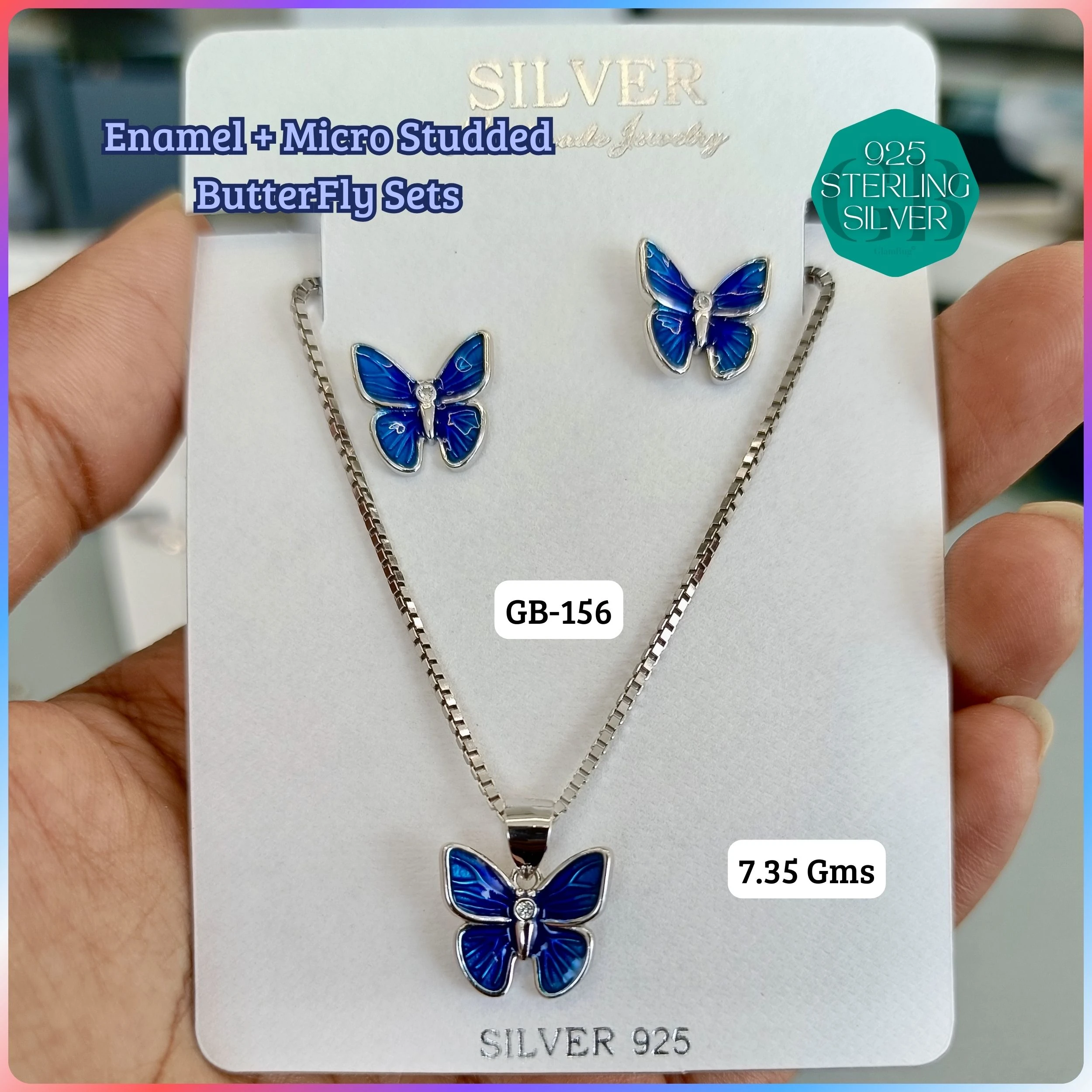 BUTTERFLY PENDANT SETS - Premium 925 Silver Jewellery - SKU: GB-156-042 - Hyderabad Silver Importers