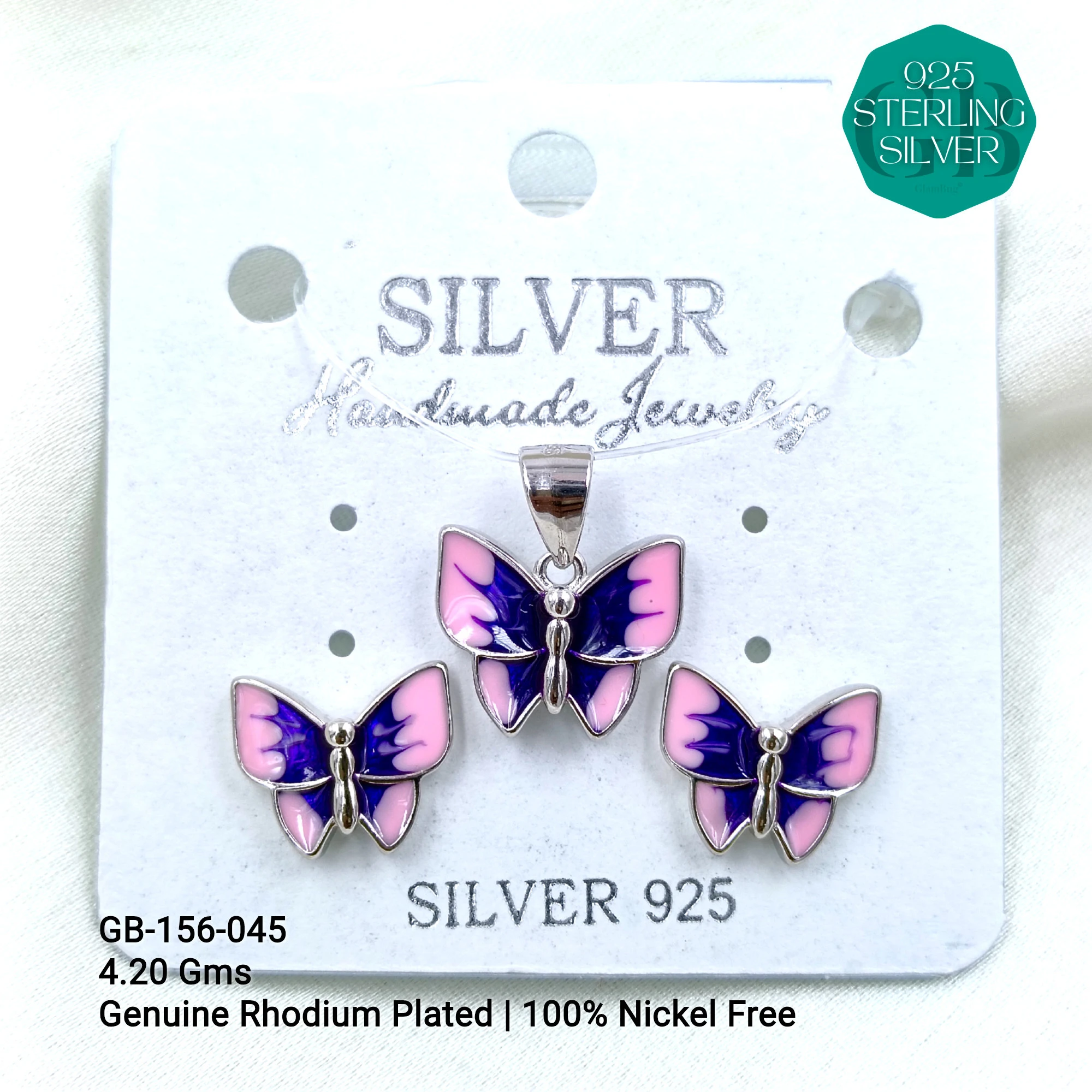 BUTTERFLY PENDANT SETS - Premium 925 Silver Jewellery - SKU: GB-156-045 - Hyderabad Silver Importers