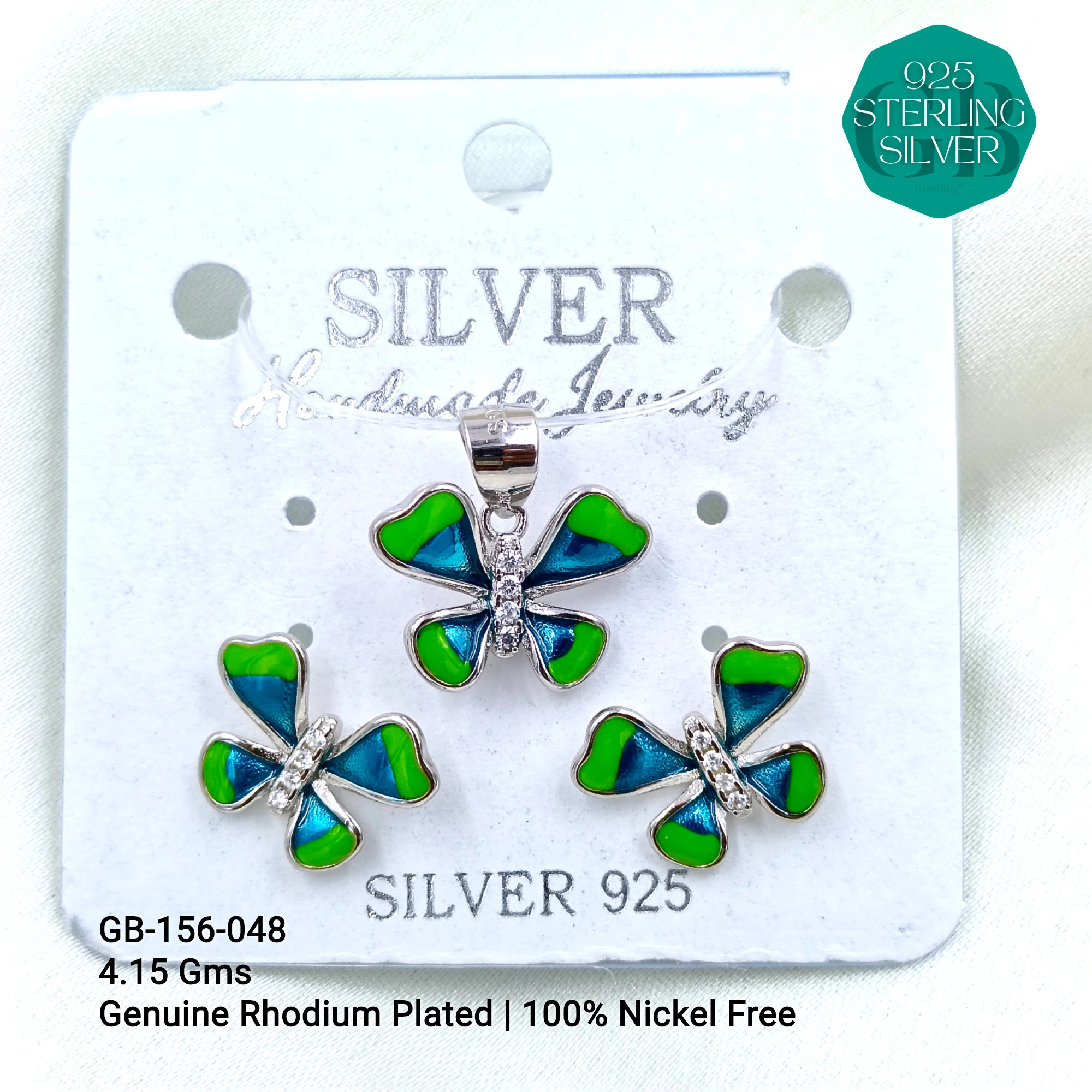 BUTTERFLY PENDANT SETS - Premium 925 Silver Jewellery - SKU: GB-156-048 - Hyderabad Silver Importers
