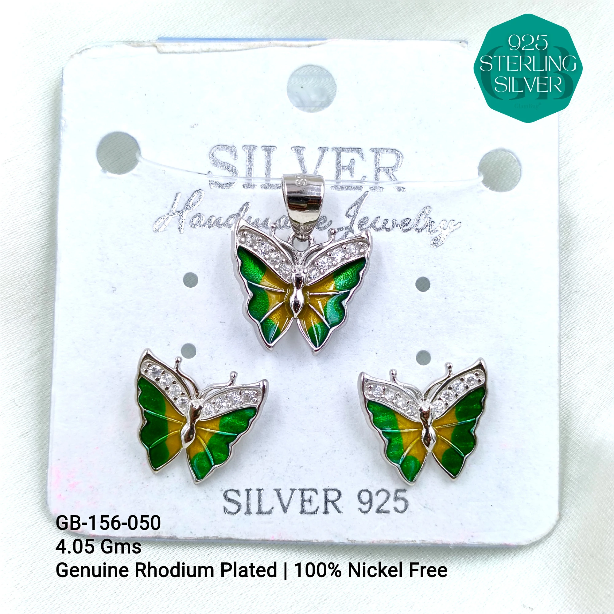 BUTTERFLY PENDANT SETS - Premium 925 Silver Jewellery - SKU: GB-156-050 - Hyderabad Silver Importers