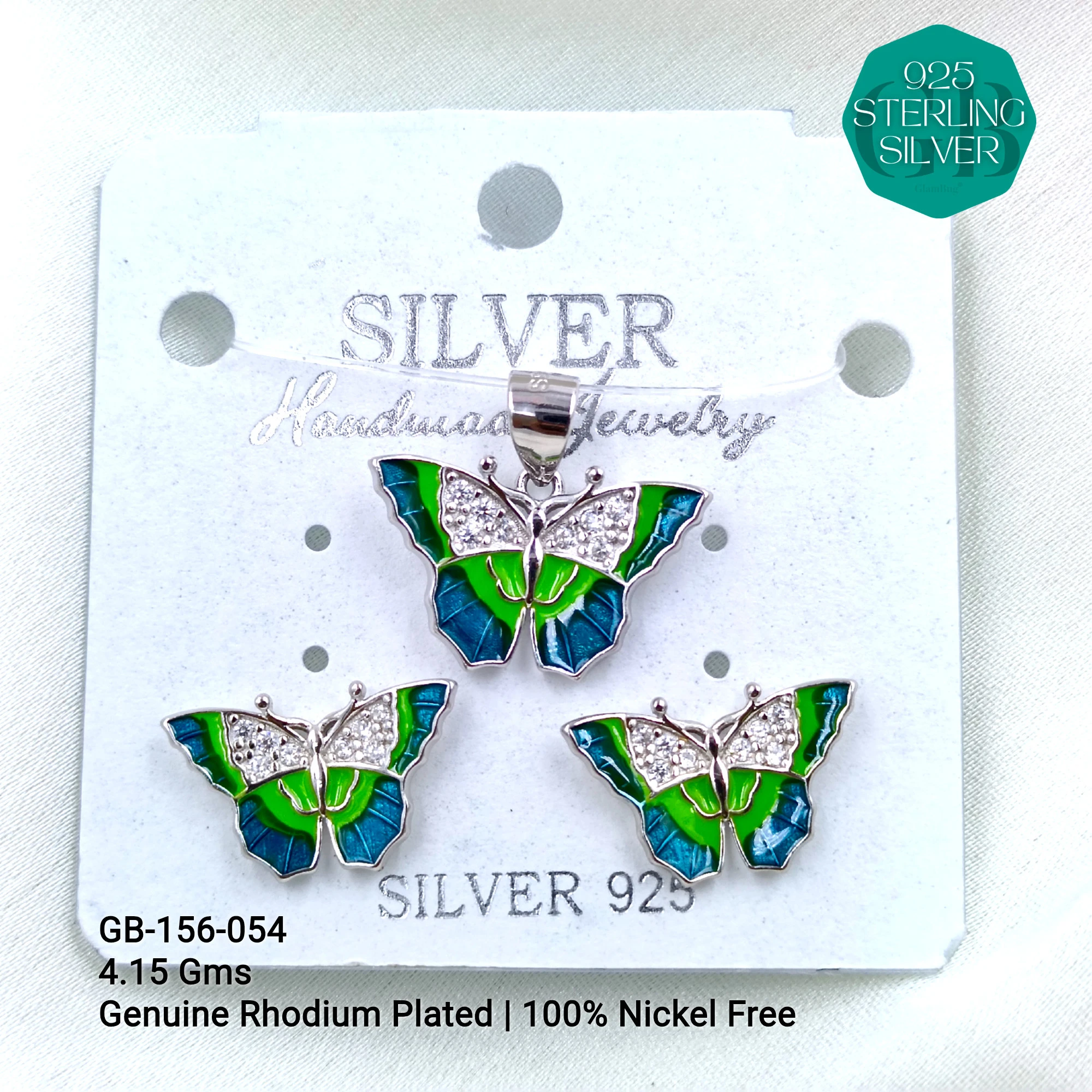 BUTTERFLY PENDANT SETS - Premium 925 Silver Jewellery - SKU: GB-156-054 - Hyderabad Silver Importers