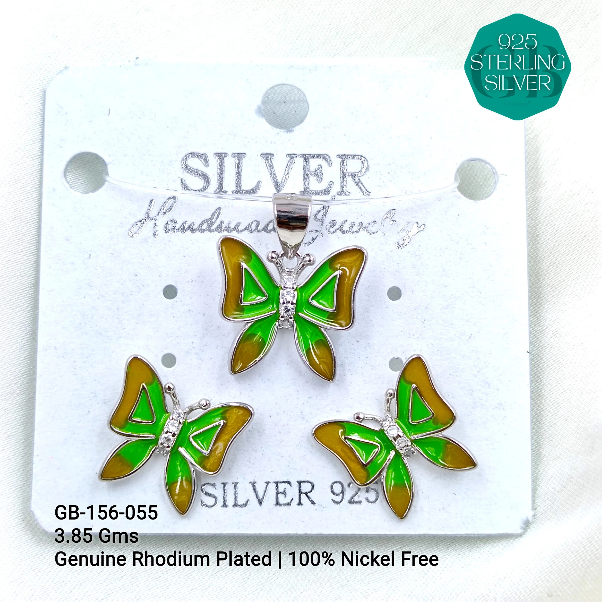 BUTTERFLY PENDANT SETS - Premium 925 Silver Jewellery - SKU: GB-156-055 - Hyderabad Silver Importers