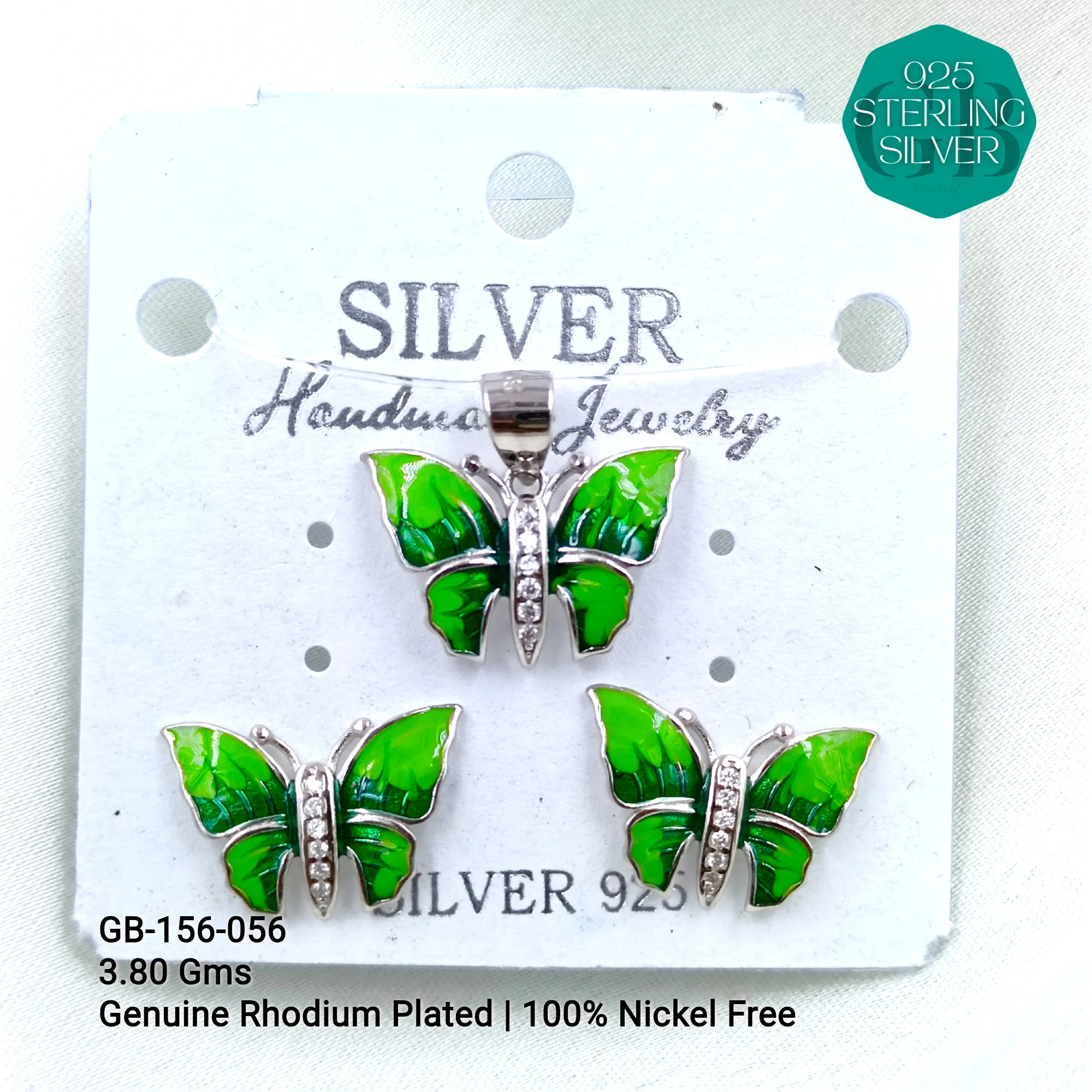 BUTTERFLY PENDANT SETS - Premium 925 Silver Jewellery - SKU: GB-156-056 - Hyderabad Silver Importers
