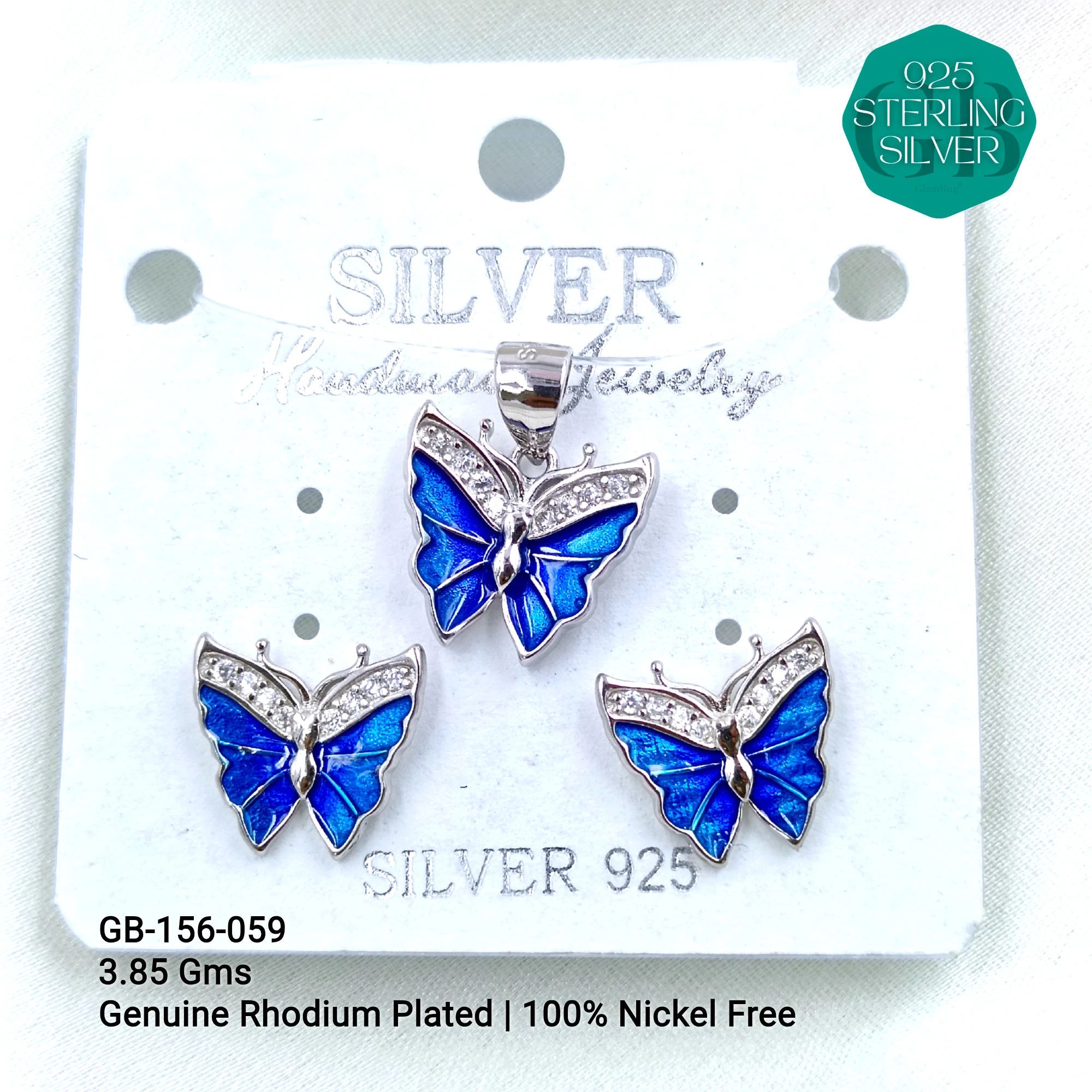 BUTTERFLY PENDANT SETS - Premium 925 Silver Jewellery - SKU: GB-156-059 - Hyderabad Silver Importers