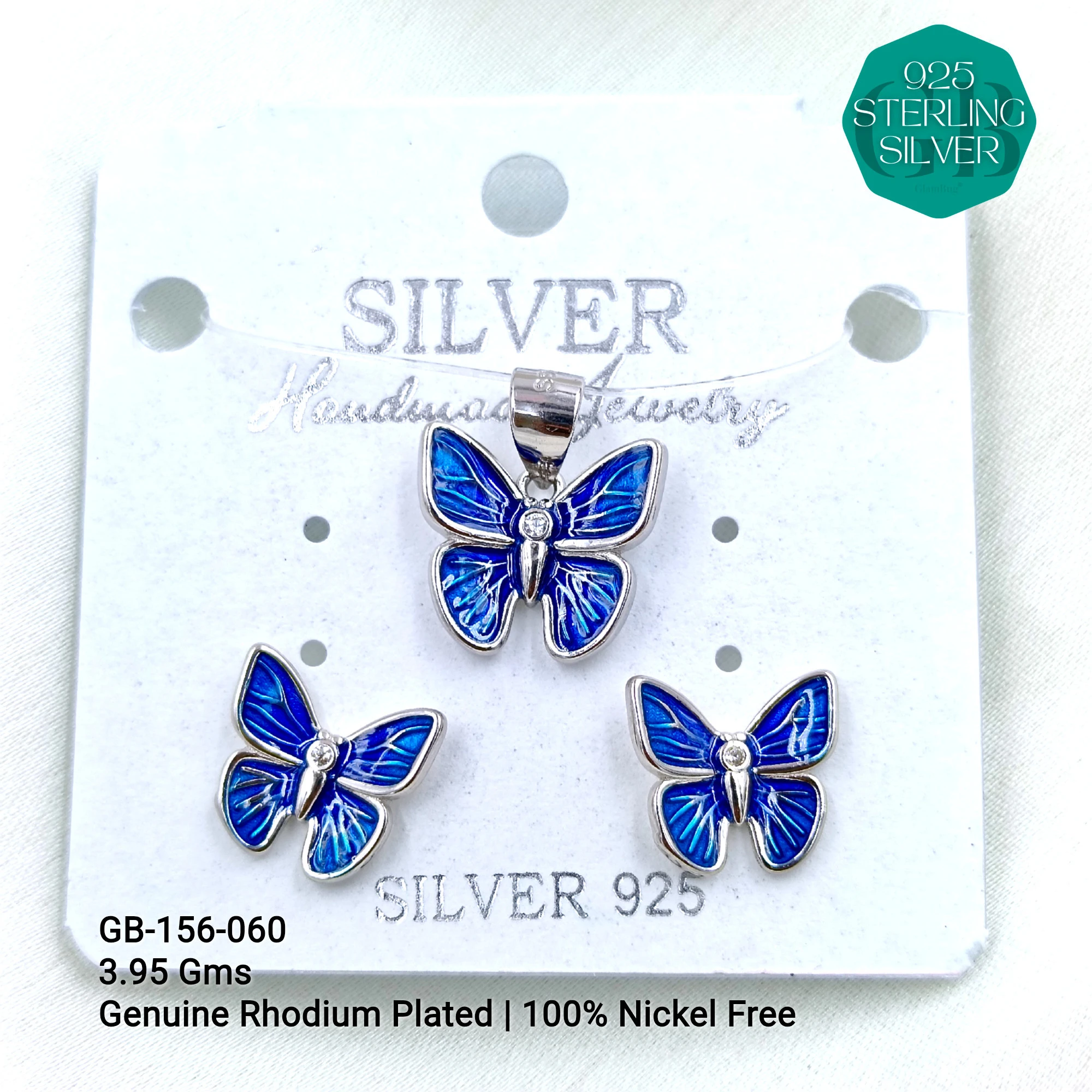 BUTTERFLY PENDANT SETS - Premium 925 Silver Jewellery - SKU: GB-156-060 - Hyderabad Silver Importers