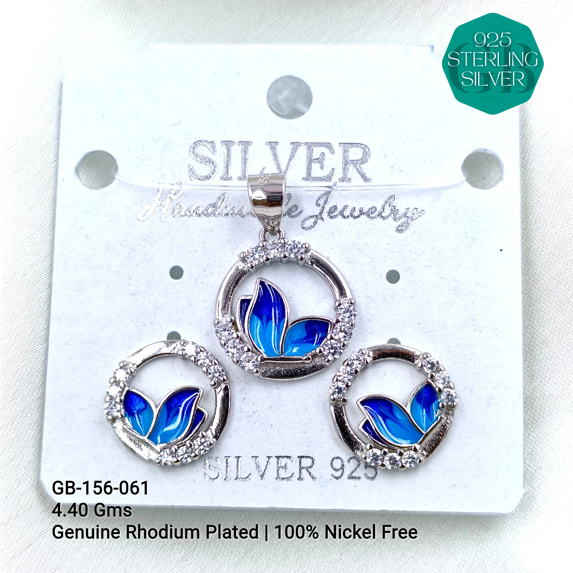 BUTTERFLY PENDANT SETS - Premium 925 Silver Jewellery - SKU: GB-156-061 - Hyderabad Silver Importers