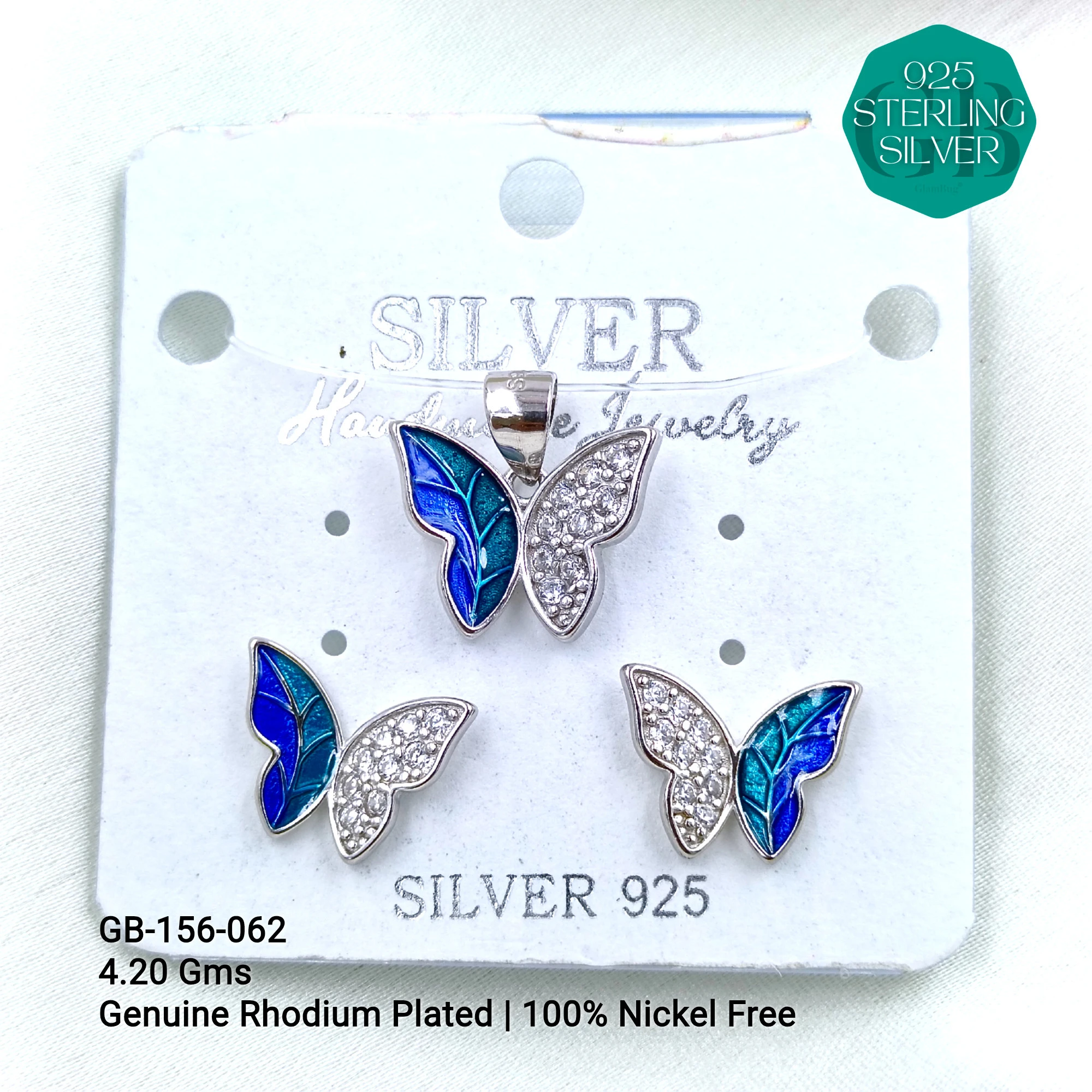 BUTTERFLY PENDANT SETS - Premium 925 Silver Jewellery - SKU: GB-156-062 - Hyderabad Silver Importers