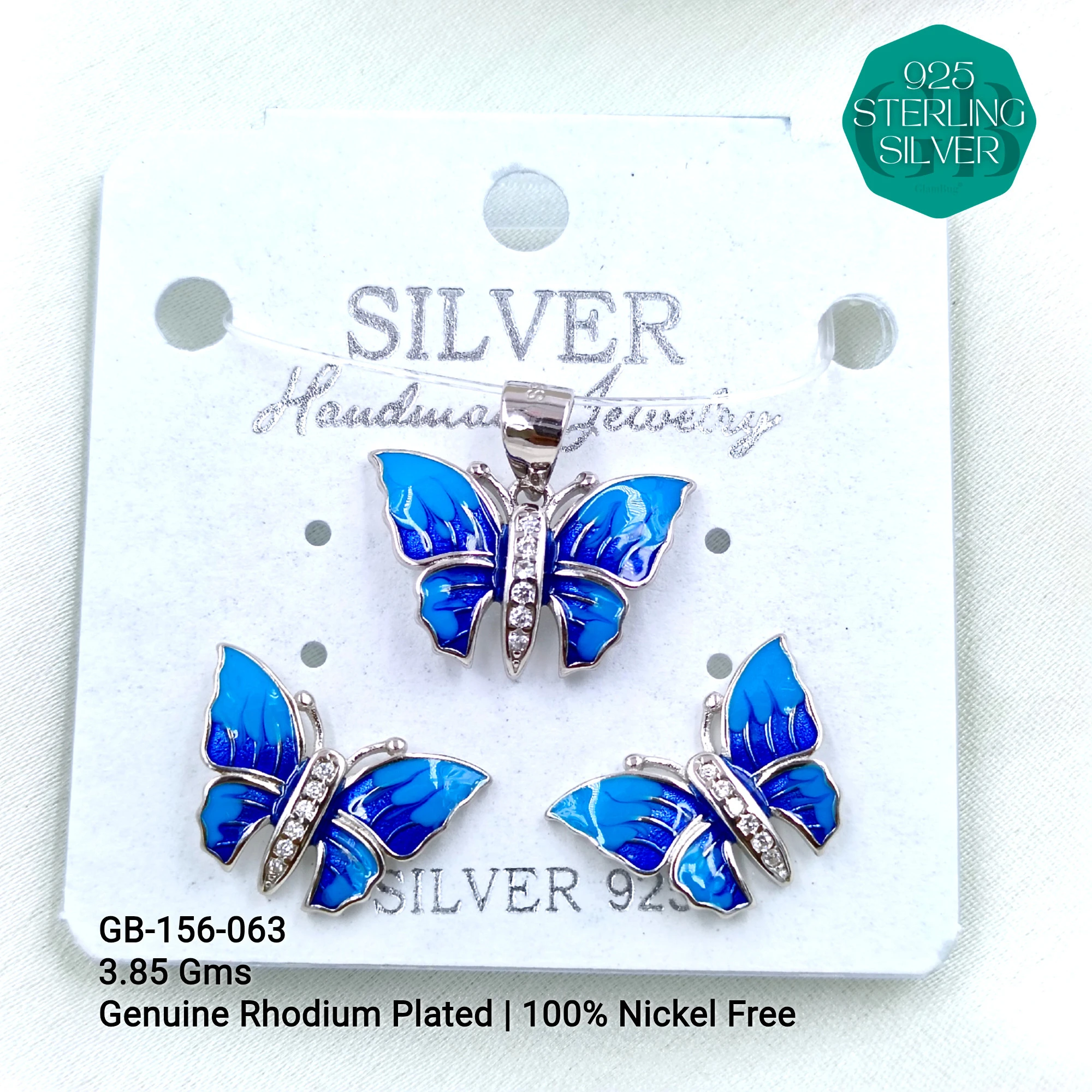 BUTTERFLY PENDANT SETS - Premium 925 Silver Jewellery - SKU: GB-156-063 - Hyderabad Silver Importers