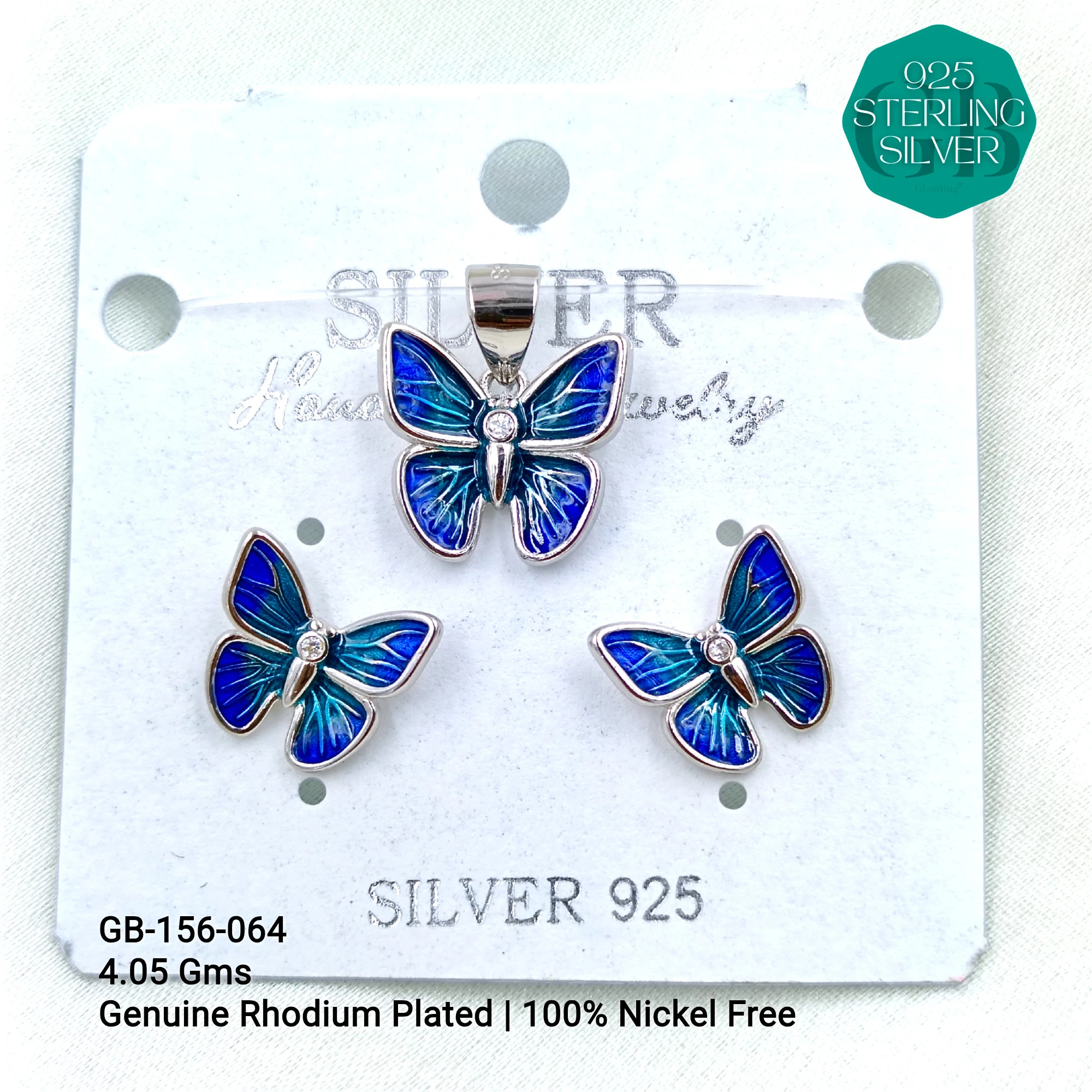 BUTTERFLY PENDANT SETS - Premium 925 Silver Jewellery - SKU: GB-156-064 - Hyderabad Silver Importers