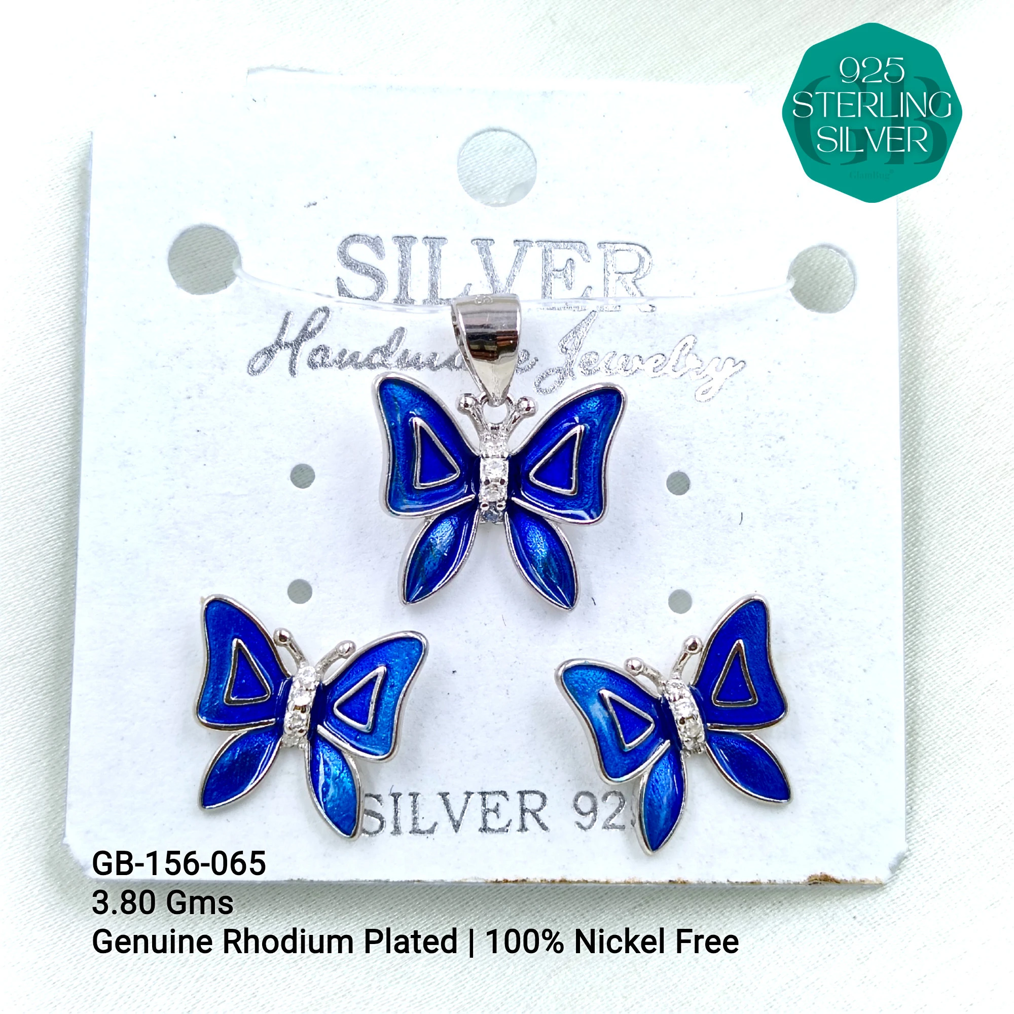 BUTTERFLY PENDANT SETS - Premium 925 Silver Jewellery - SKU: GB-156-065 - Hyderabad Silver Importers