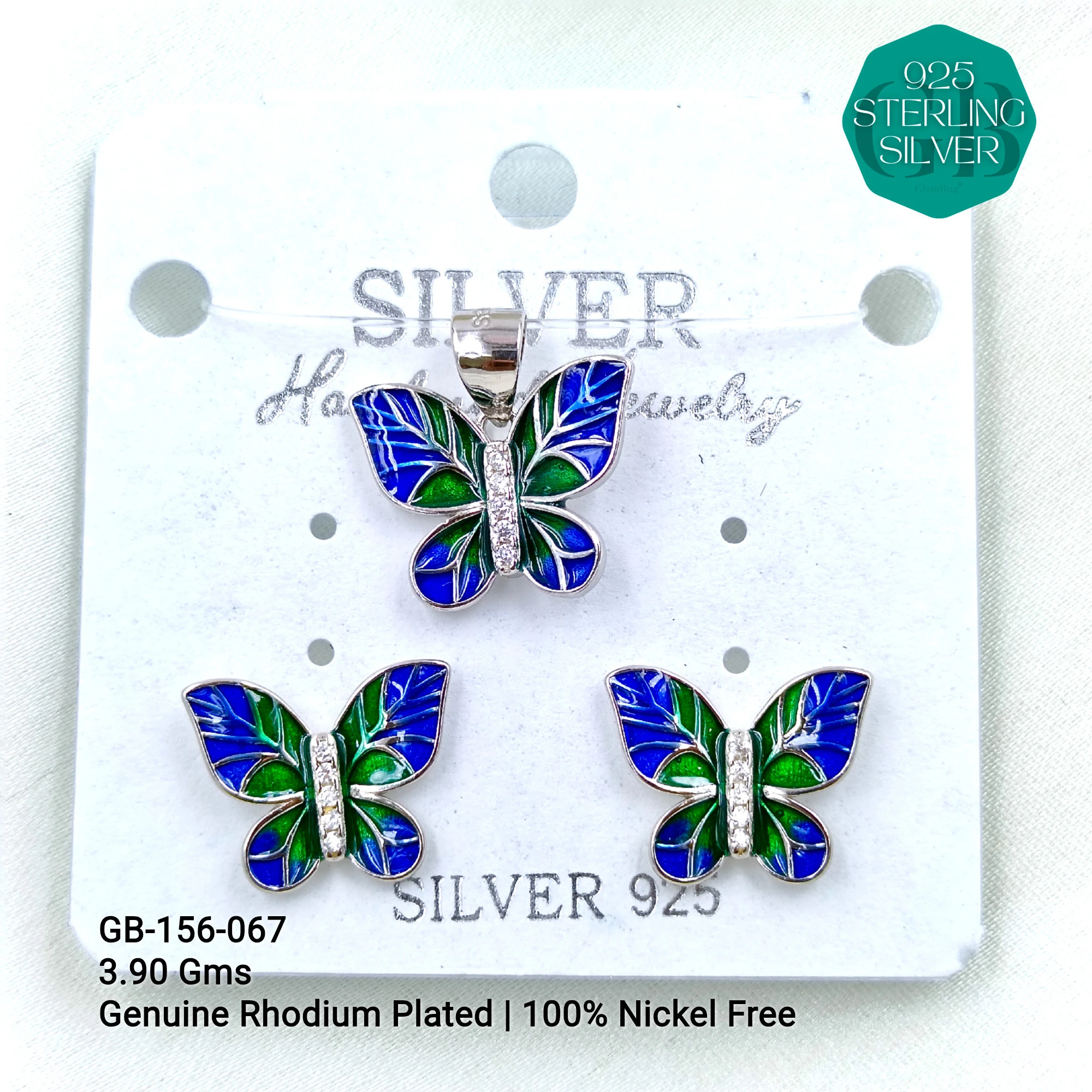 BUTTERFLY PENDANT SETS - Premium 925 Silver Jewellery - SKU: GB-156-067 - Hyderabad Silver Importers