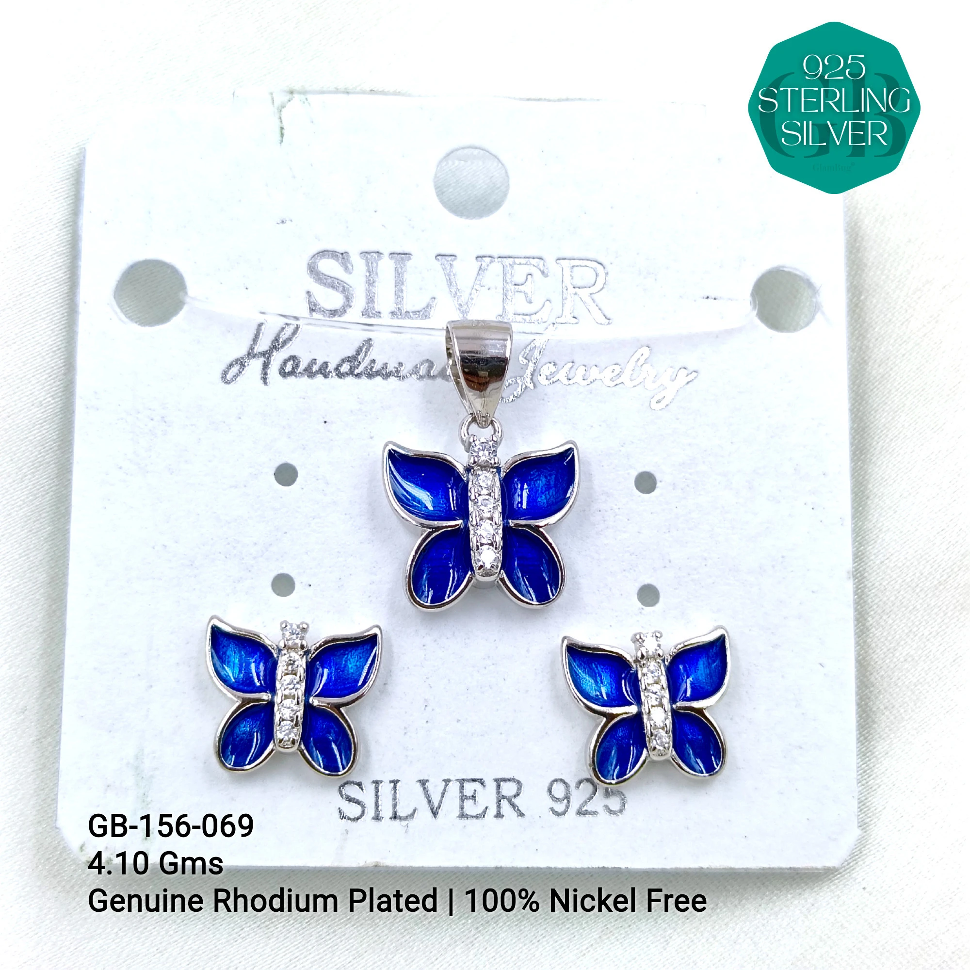 BUTTERFLY PENDANT SETS - Premium 925 Silver Jewellery - SKU: GB-156-069 - Hyderabad Silver Importers