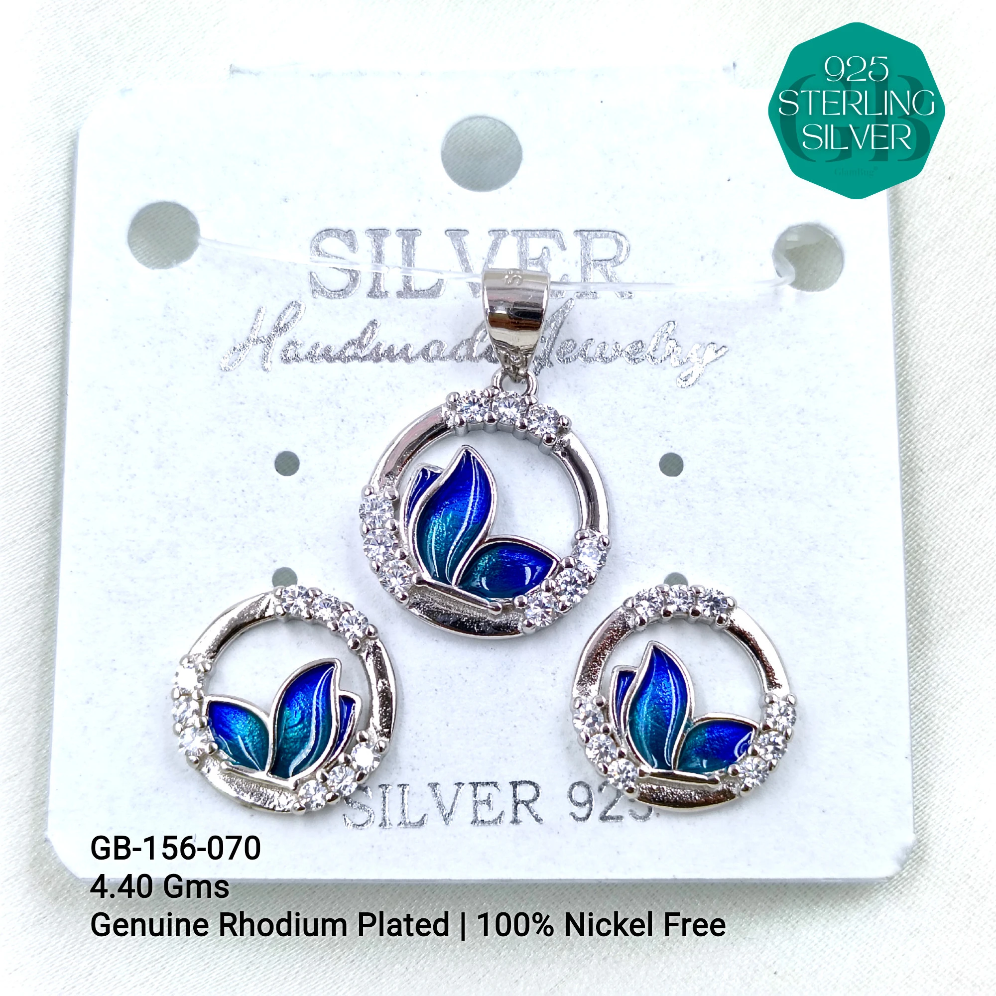BUTTERFLY PENDANT SETS - Premium 925 Silver Jewellery - SKU: GB-156-070 - Hyderabad Silver Importers