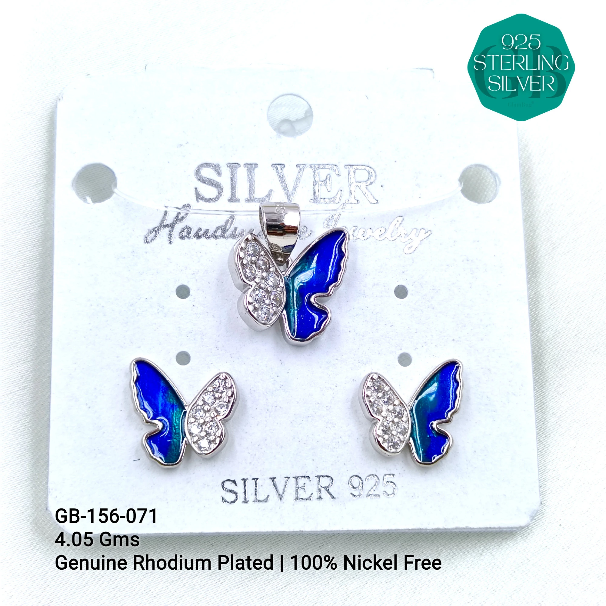 BUTTERFLY PENDANT SETS - Premium 925 Silver Jewellery - SKU: GB-156-071 - Hyderabad Silver Importers