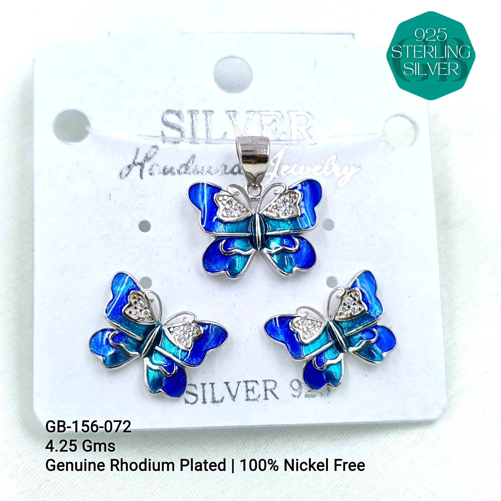 BUTTERFLY PENDANT SETS - Premium 925 Silver Jewellery - SKU: GB-156-072 - Hyderabad Silver Importers