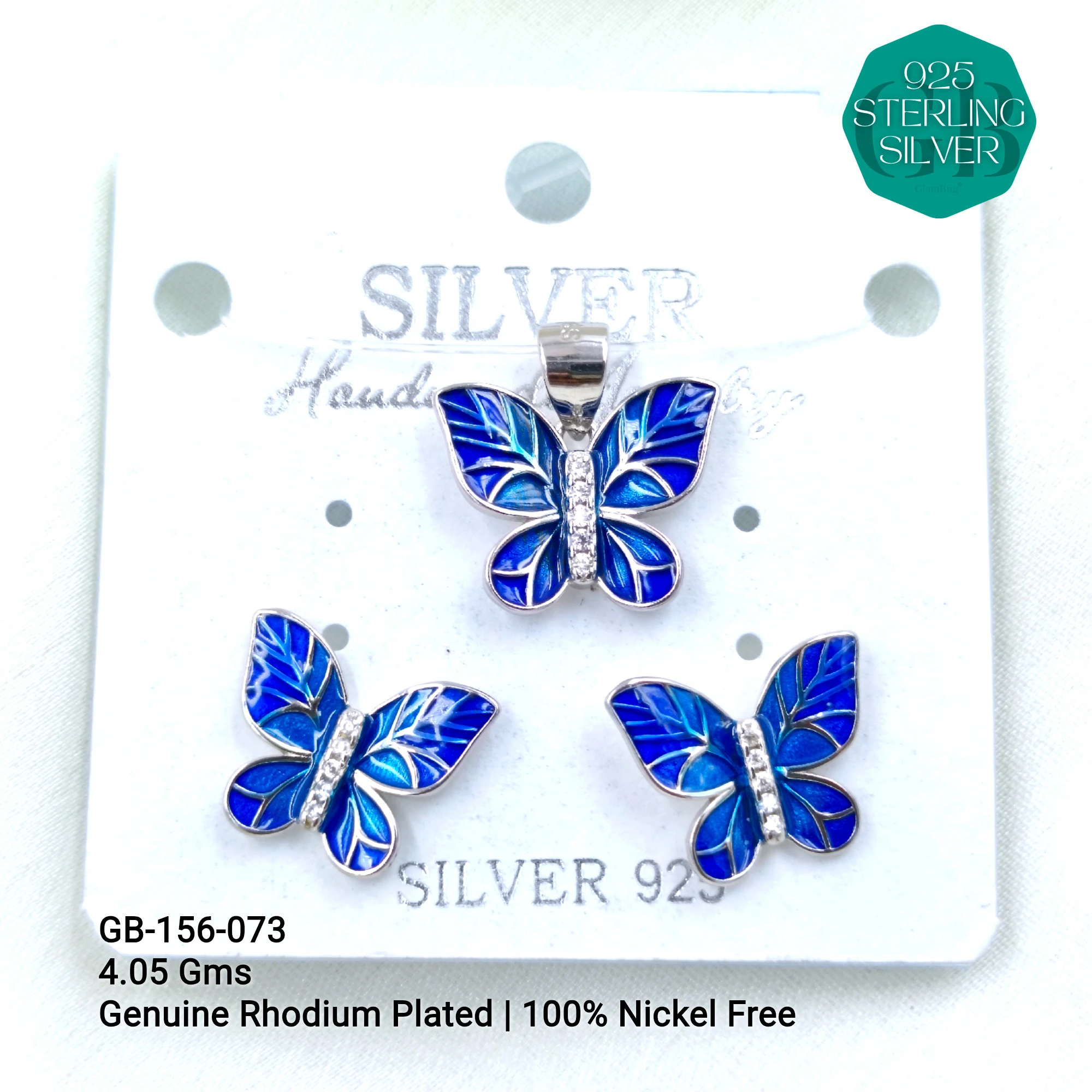 BUTTERFLY PENDANT SETS - Premium 925 Silver Jewellery - SKU: GB-156-073 - Hyderabad Silver Importers