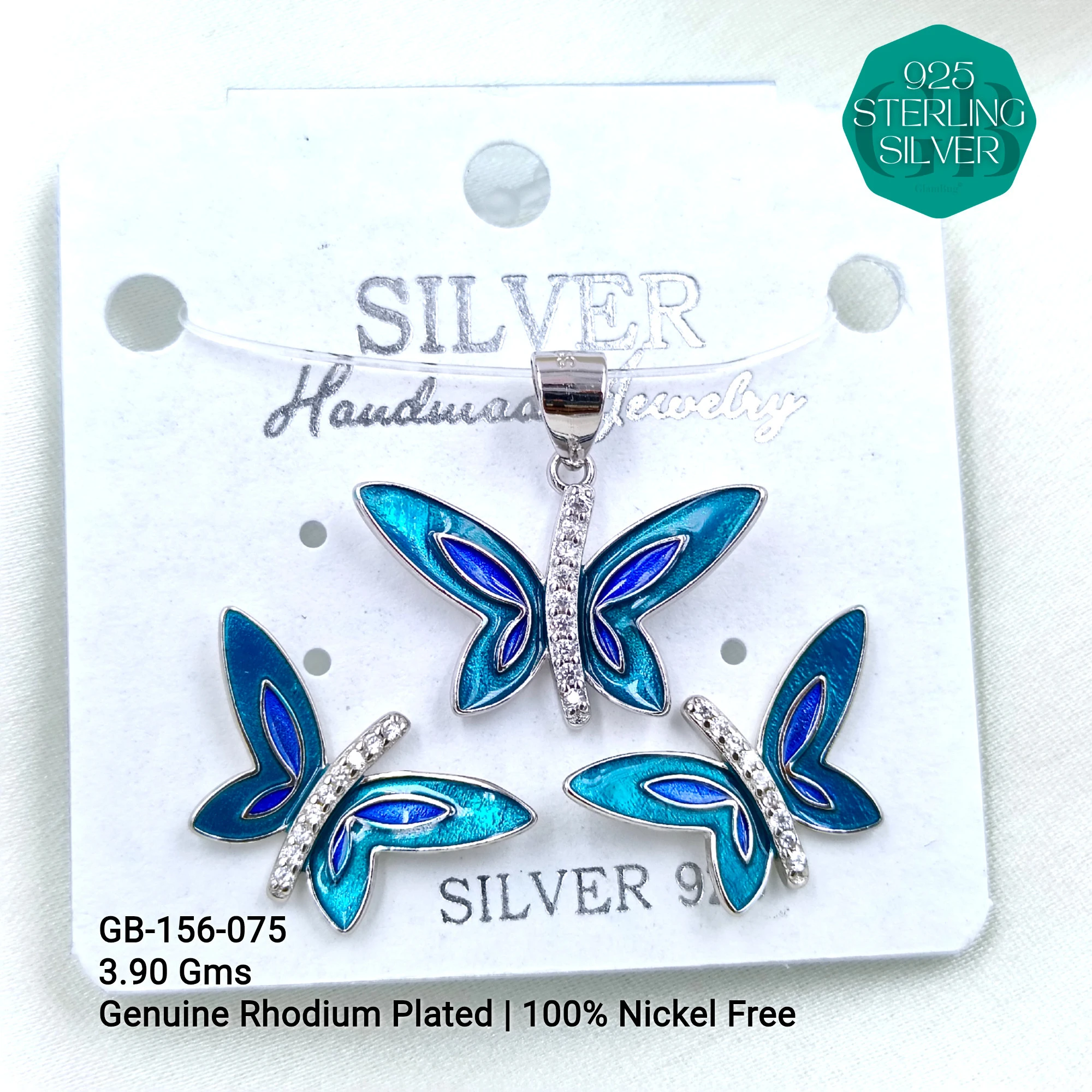 BUTTERFLY PENDANT SETS - Premium 925 Silver Jewellery - SKU: GB-156-075 - Hyderabad Silver Importers